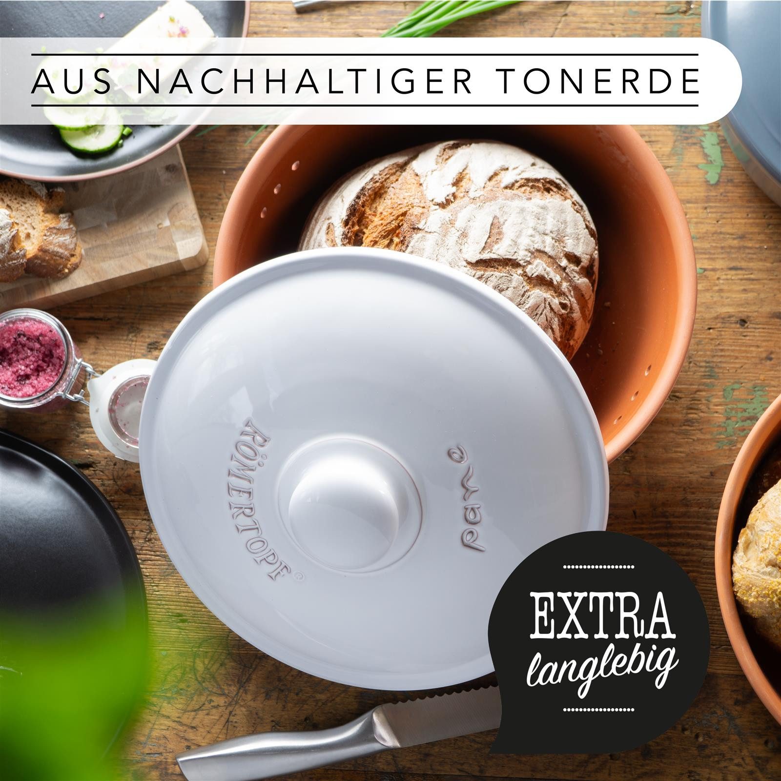 RÖMERTOPF Römertopf Brottopf Rund Ø 30cm - Keramik Brotkasten – Bild 5 von 5