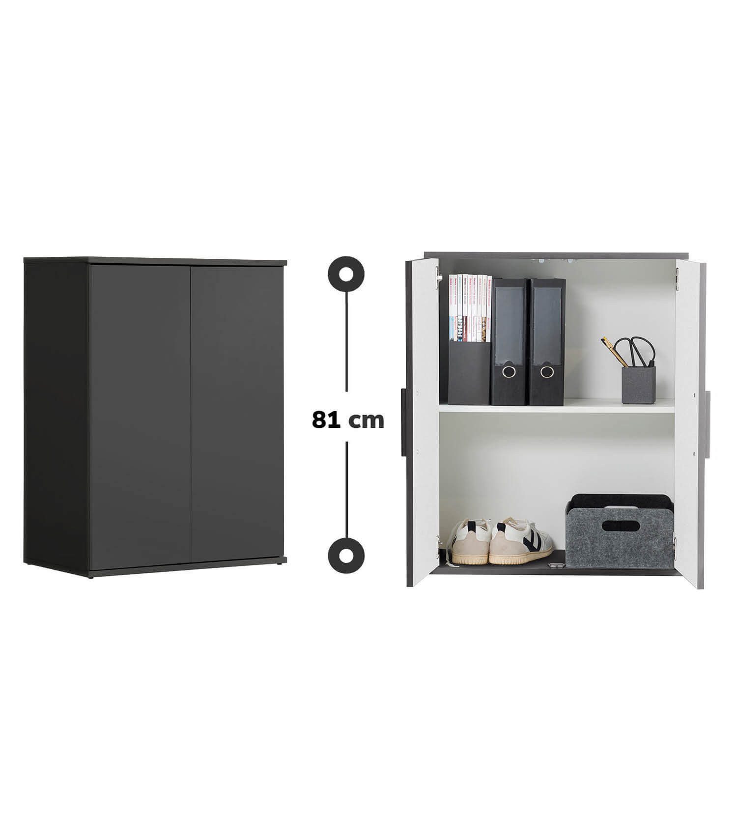 mokebo Mehrzweckschrank Der Kurze (60x81 cm, mit Einlegeboden) Made in Germany, Aktenschrank, Schuhschrank, Aufbewahrung in Anthrazit