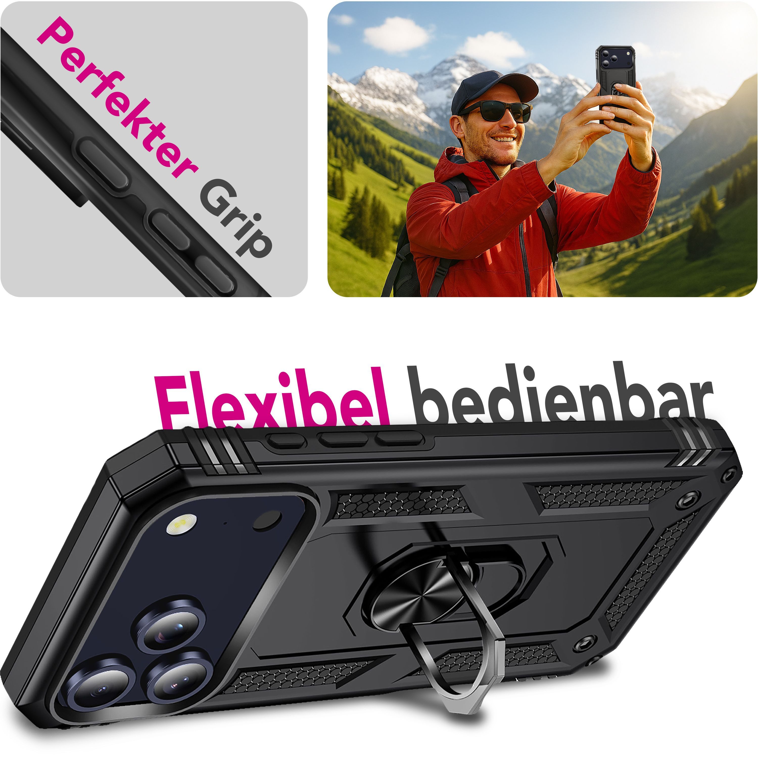 Nalia Smartphone-Hülle Apple iPhone 18 Pro Apple iPhone 17 Pro 16 cm (6,3 Zoll), Hülle mit Ring / Extrem Robust / Fallschutz / Ständer / Military Style – Bild 5 von 5