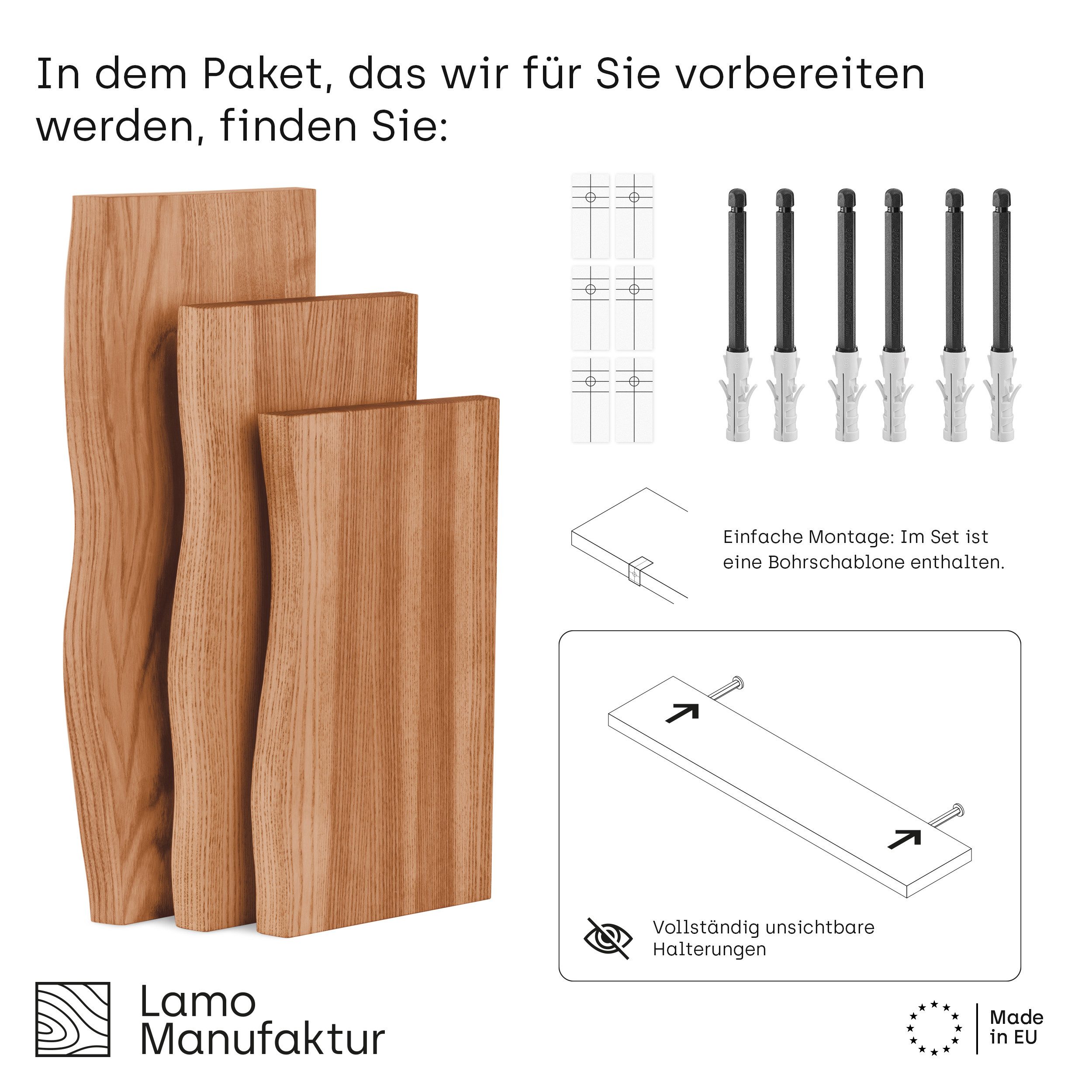 LAMO Manufaktur Wandregal LAMO Manufaktur 3 Stück Wandregal aus Holz 42/36/ günstig online kaufen