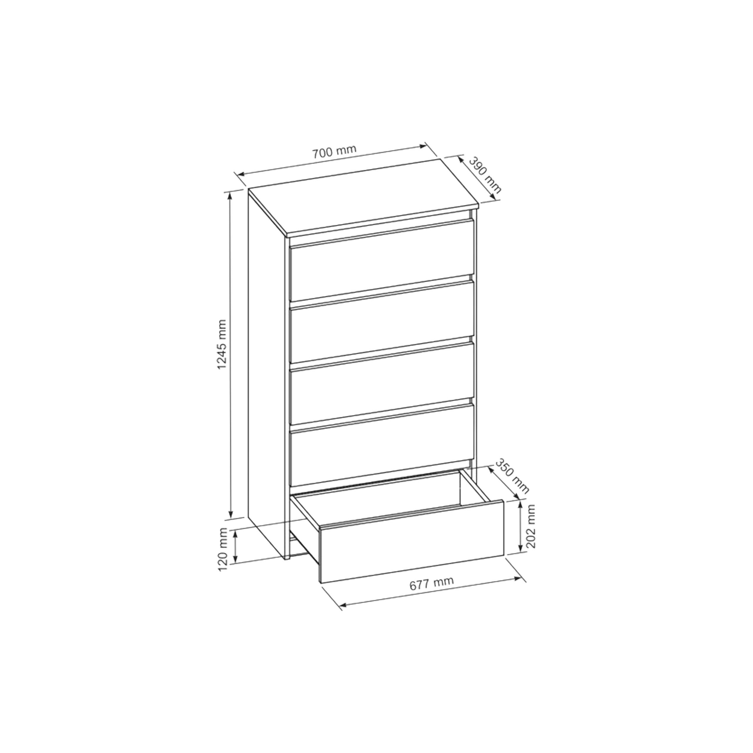 Masseno Kommode NUDO 70 cm Sideboard mit 5 Schubladen Schwarz