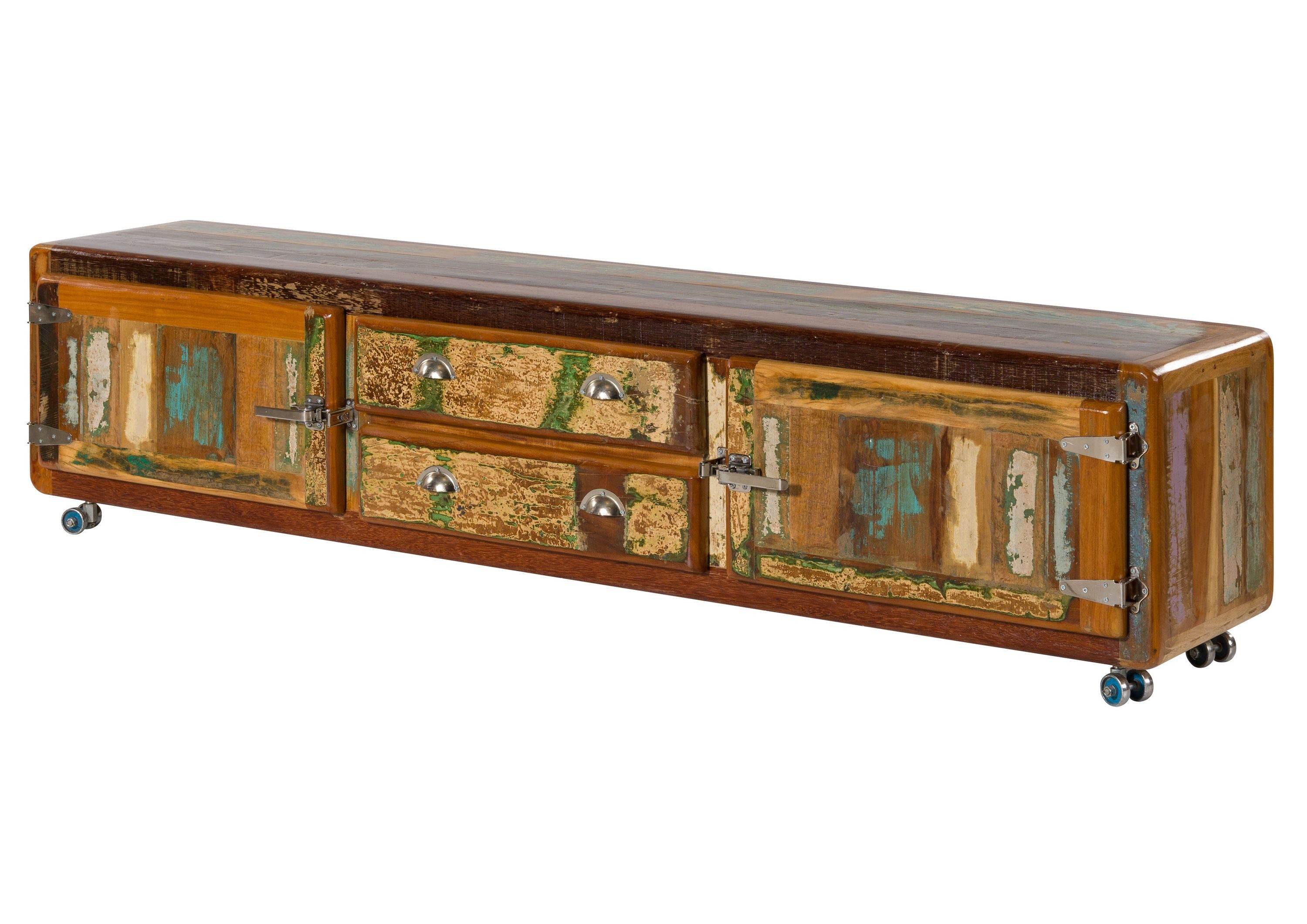 Massivmoebel24 TV-Board FREEZY (Massivholz), Altholz 220x40x50 mehrfarbig lackiert FREEZY #44