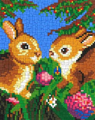 Stick it Steckpuzzle Zwei Hasen im Frühling, 3200 Puzzleteile, Bildgröße 26 x 33 cm