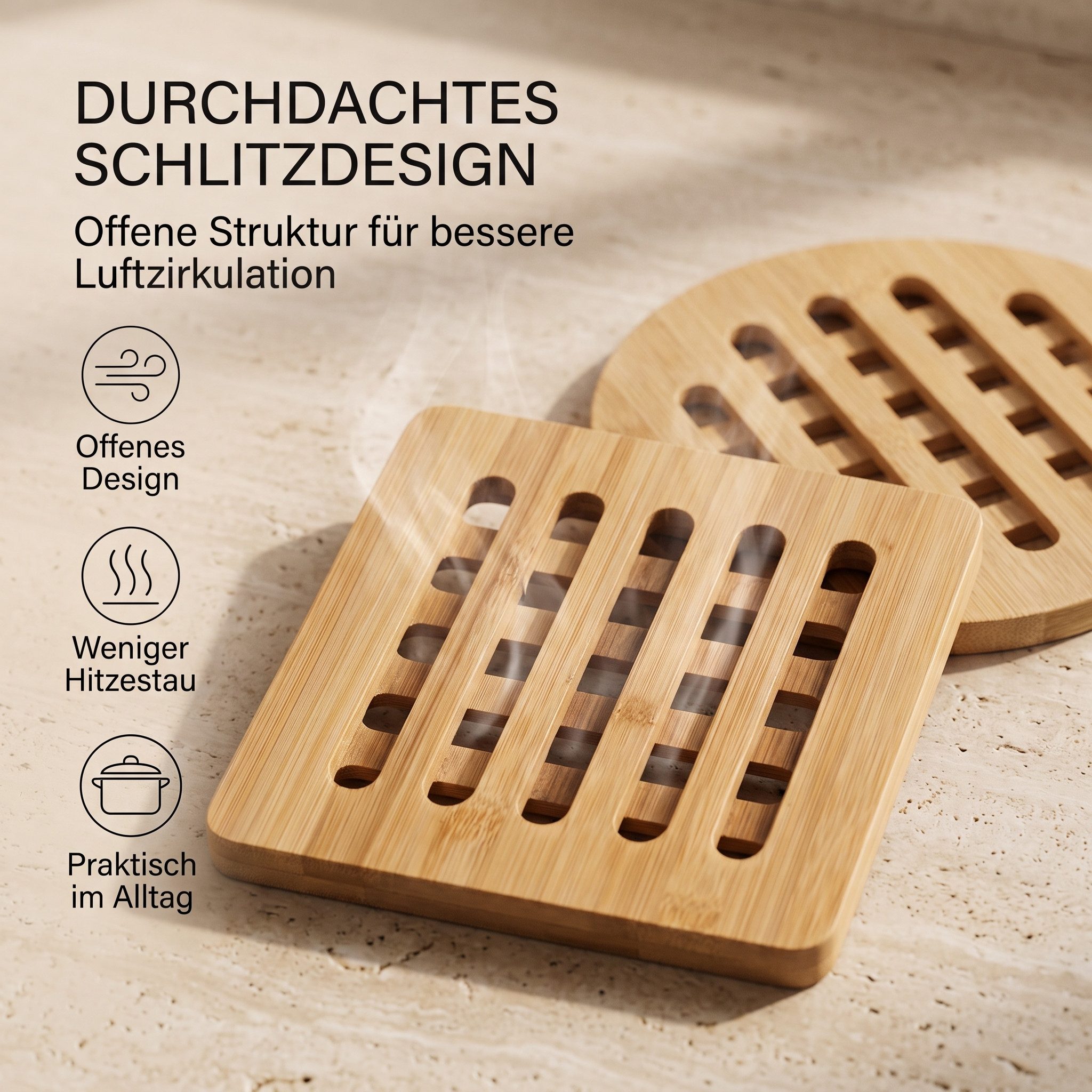 hausleben Topfuntersetzer Bambus-Untersetzer 4er Set 16x16 cm, eckig & rund, Zubehör für Töpfe, Pfannen, Teekannen, Auflaufformen, Set, 4-tlg., 16L x 16B x 1D cm