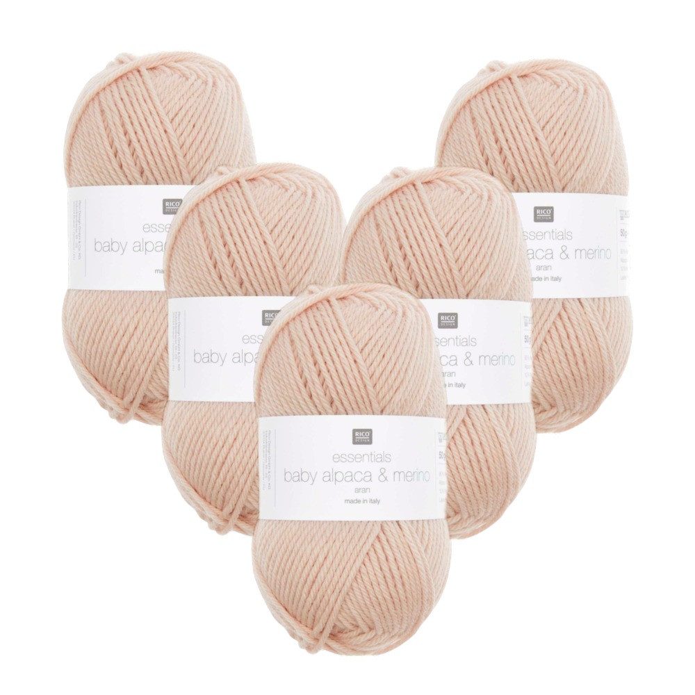 Rico Design 5 x RICO ESSENTIALS BABY ALPACA & MERINO ARAN Häkelwolle, 200 m