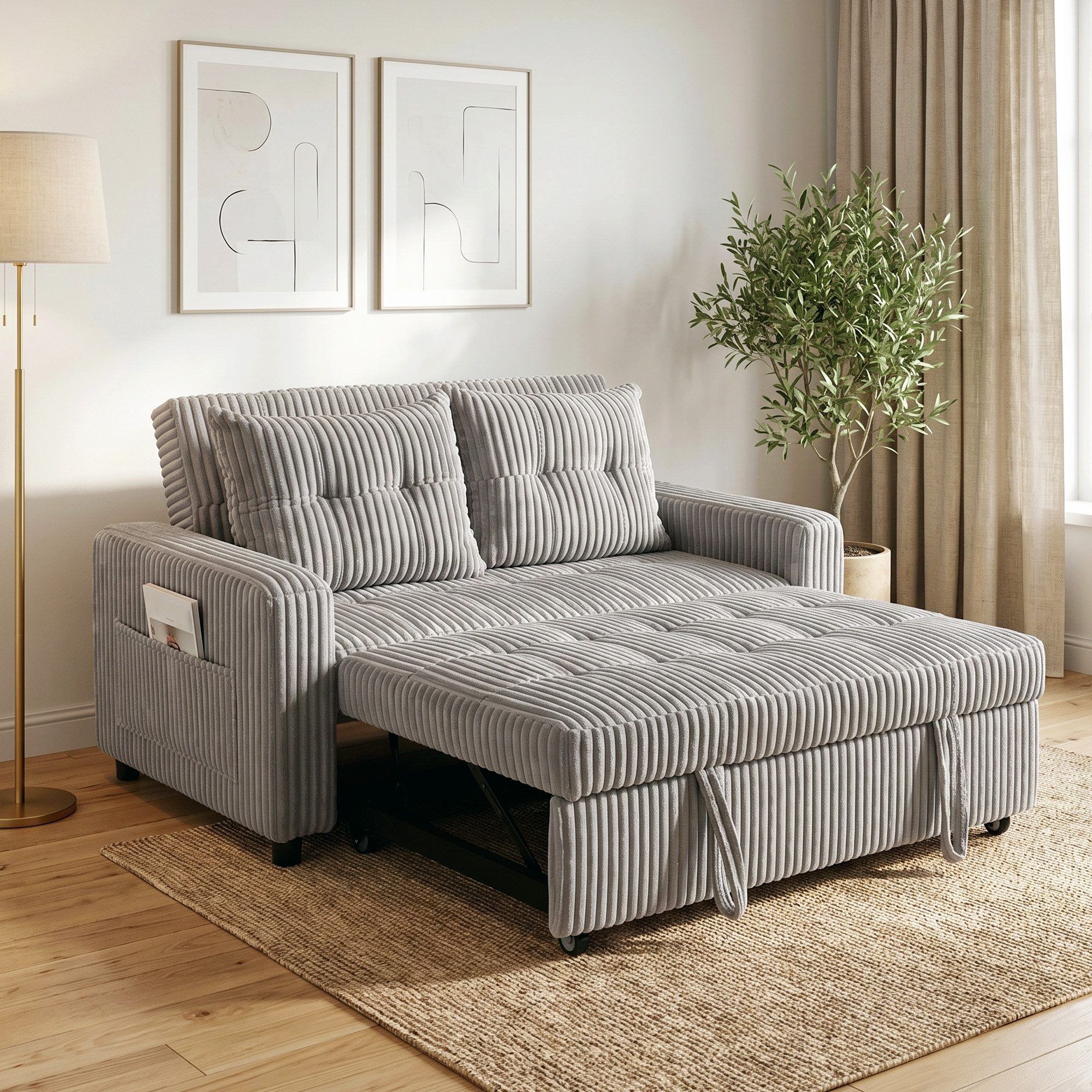 HOMCOM Schlafsofa Sofa mit Schlaffunktion Schlafcouch mit verstellbarer Rückenlehne, Set 1 Teile, für Wohnzimmer, Hellgrau