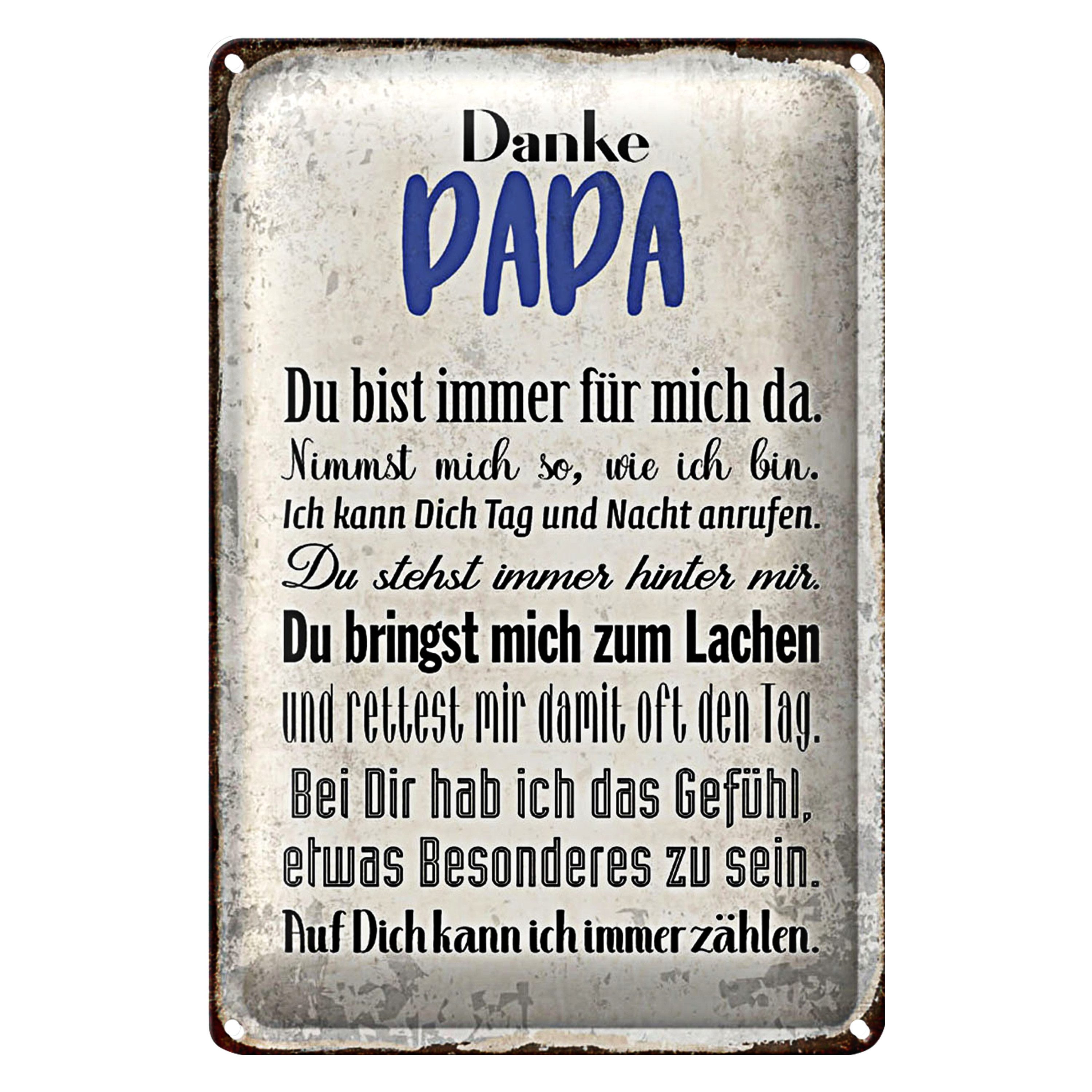 Metallschild Spruch 12x18cm Danke Papa du bist für mich da
