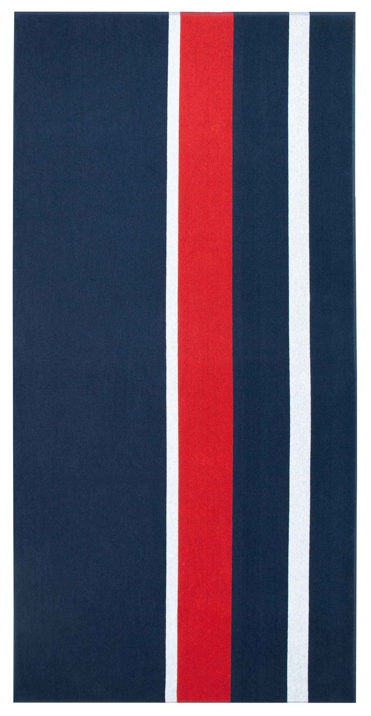 Baumwolle, 100% 200 100 x blau-weiß-rot cm, (1-St), Strandtuch, Glattvelours gestreift ZOLLNER