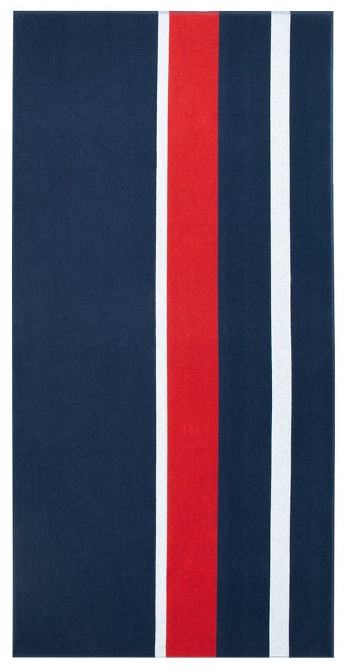 ZOLLNER Strandtuch, Glattvelours (1-St), 100 x 200 cm, 100% Baumwolle,  blau-weiß-rot gestreift