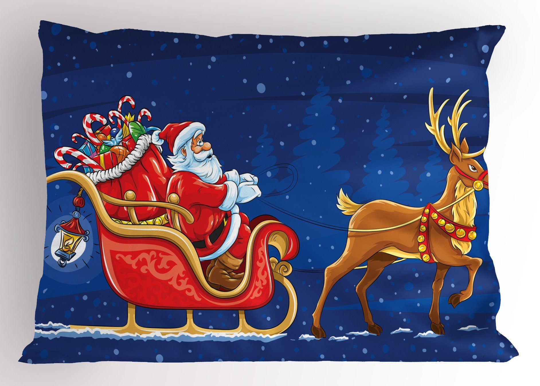 Kissenbezüge Dekorativer Standard King Size Gedruckter Kissenbezug, Abakuhaus (1 Stück), Weihnachtsmann Bewegen Sie sich auf Schlitten in der Nacht