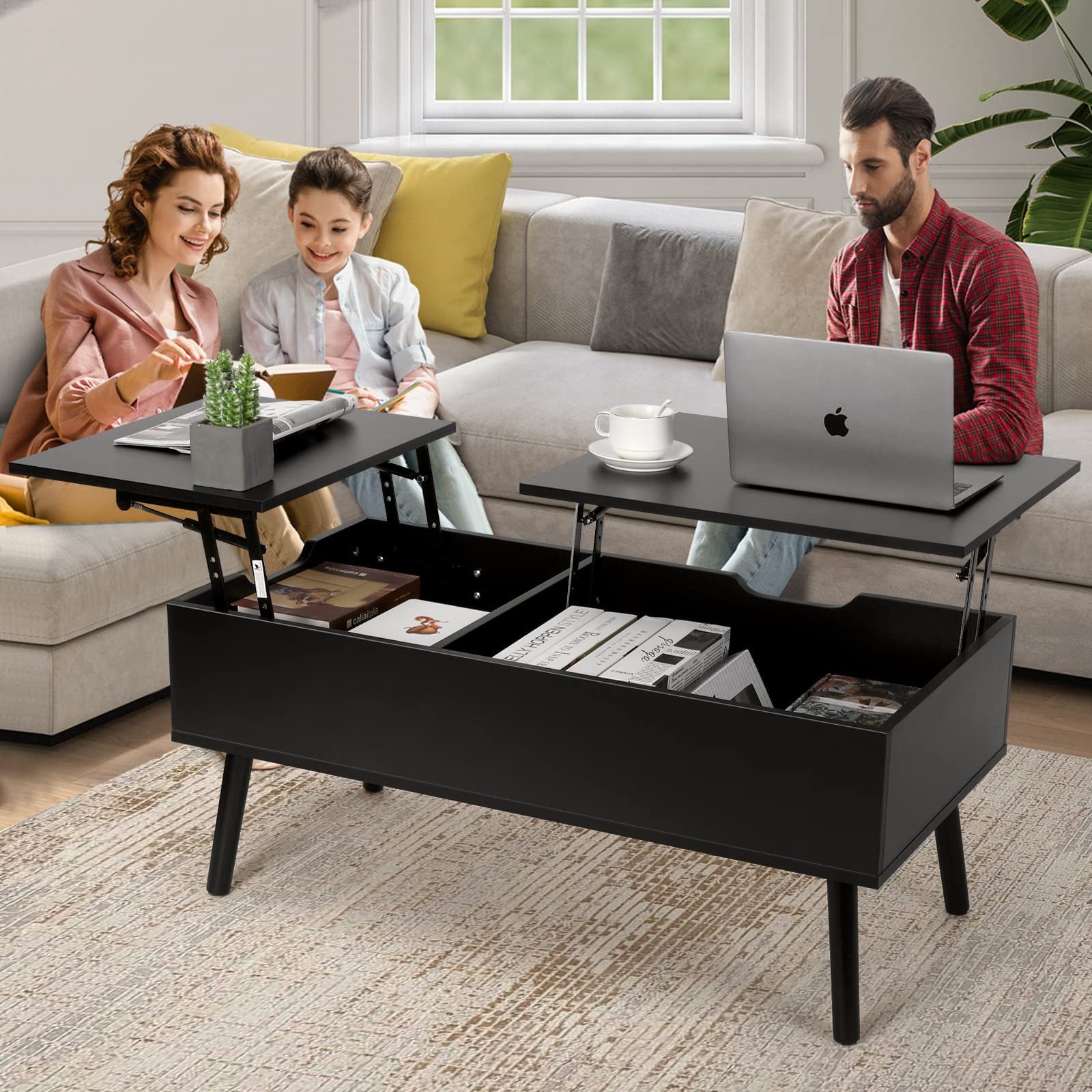 VOWNER Couchtisch Höhenverstellbarer, Versenkbarer, Wohnzimmertisch, Schwarz – Bild 5 von 5