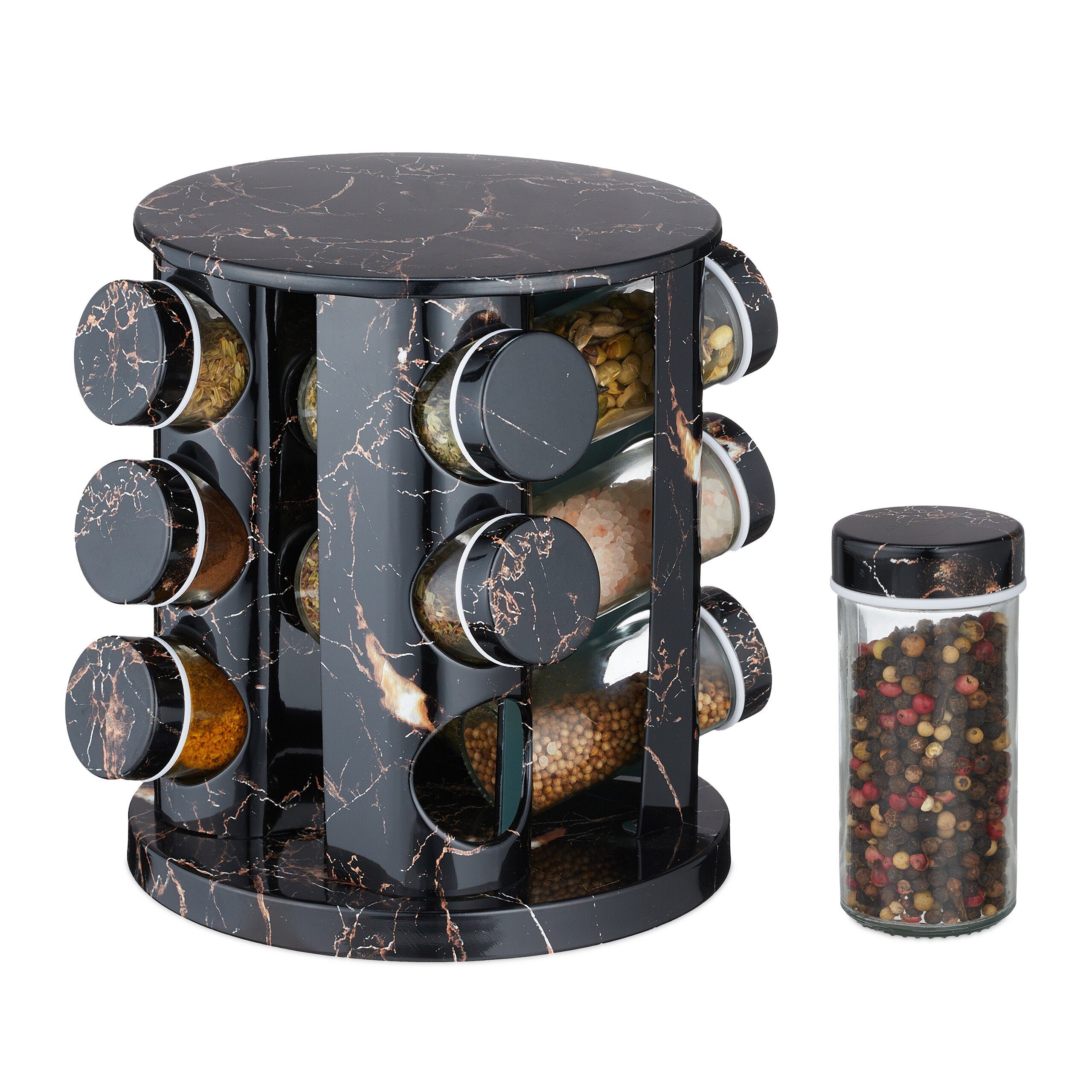 relaxdays Gewürzkarussell Schwarzes Gewürzkarussell in Marmoroptik günstig online kaufen