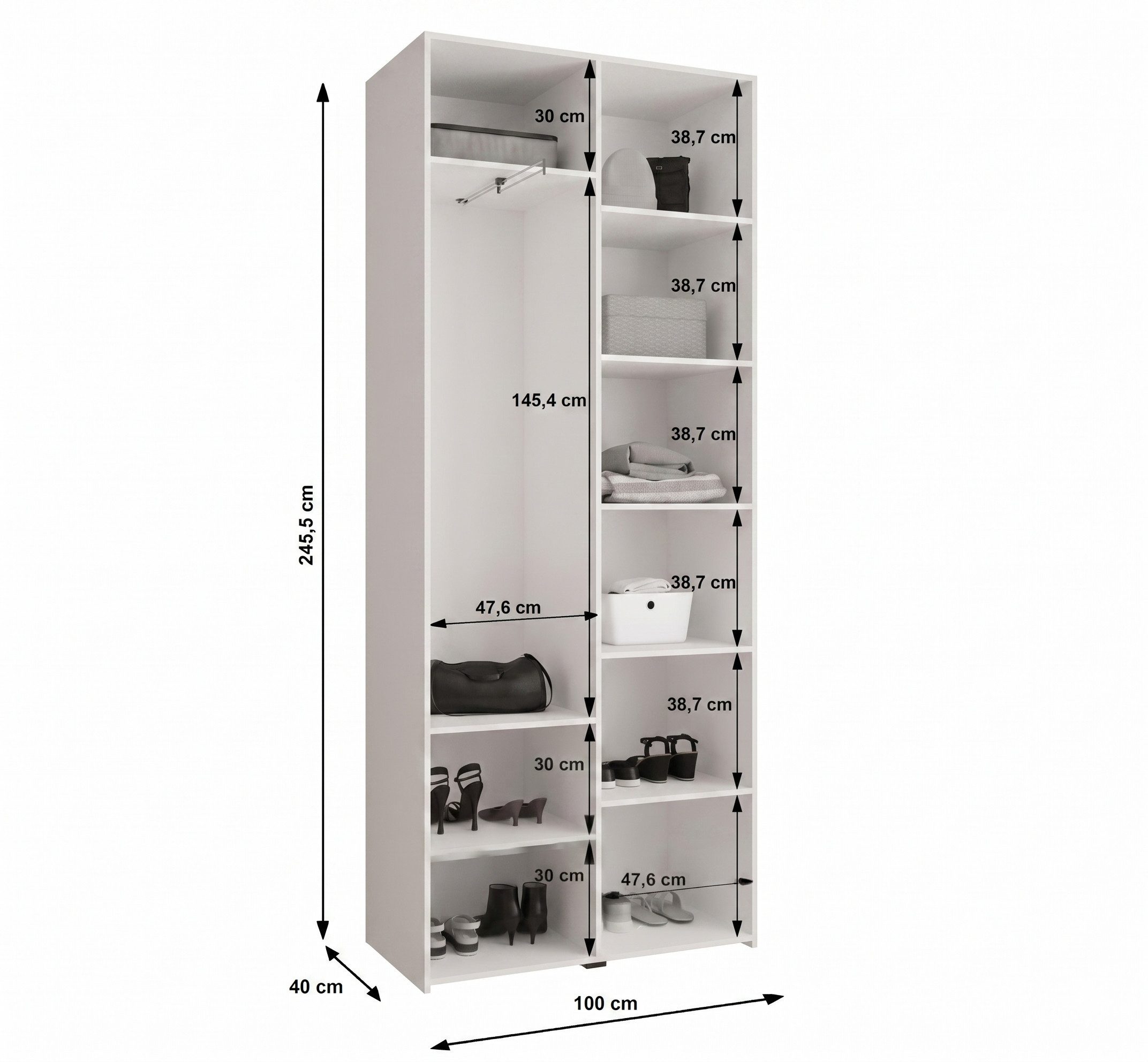 ABIKS MÖBEL Drehtürenschrank COMO 1 Schlafzimmerschrank mit Kleiderstange und Regalen