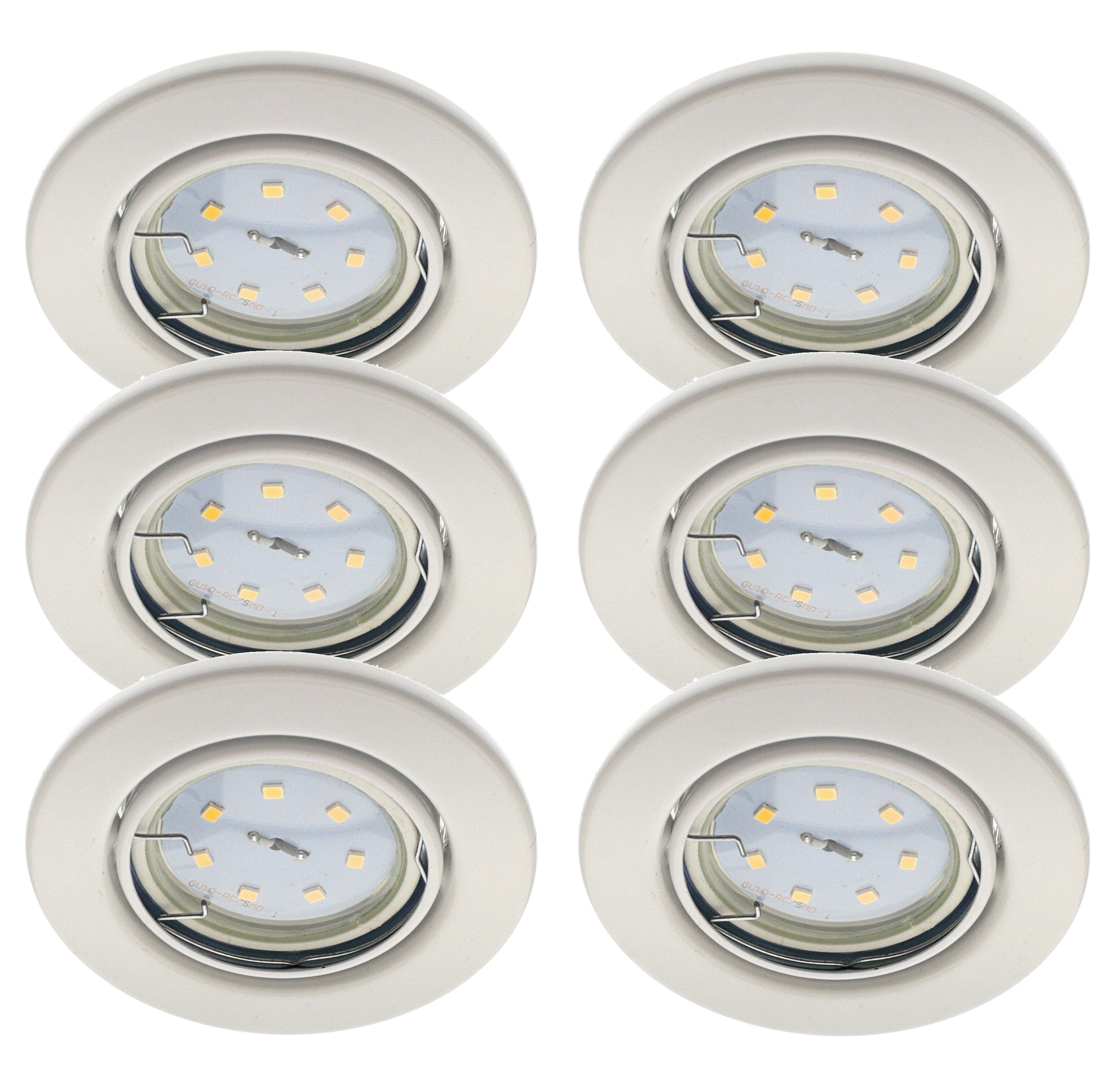 TRANGO LED Einbauleuchte, 6er Set 6729-066B-AK LED Einbaustrahler in Rund Weiß matt incl. 6x 3 Watt GU10 LED Leuchtmittel 3000K warmweiß & 6x GU10 Lampenfassung, Deckenspots, Einbauspots, Deckenleuchte