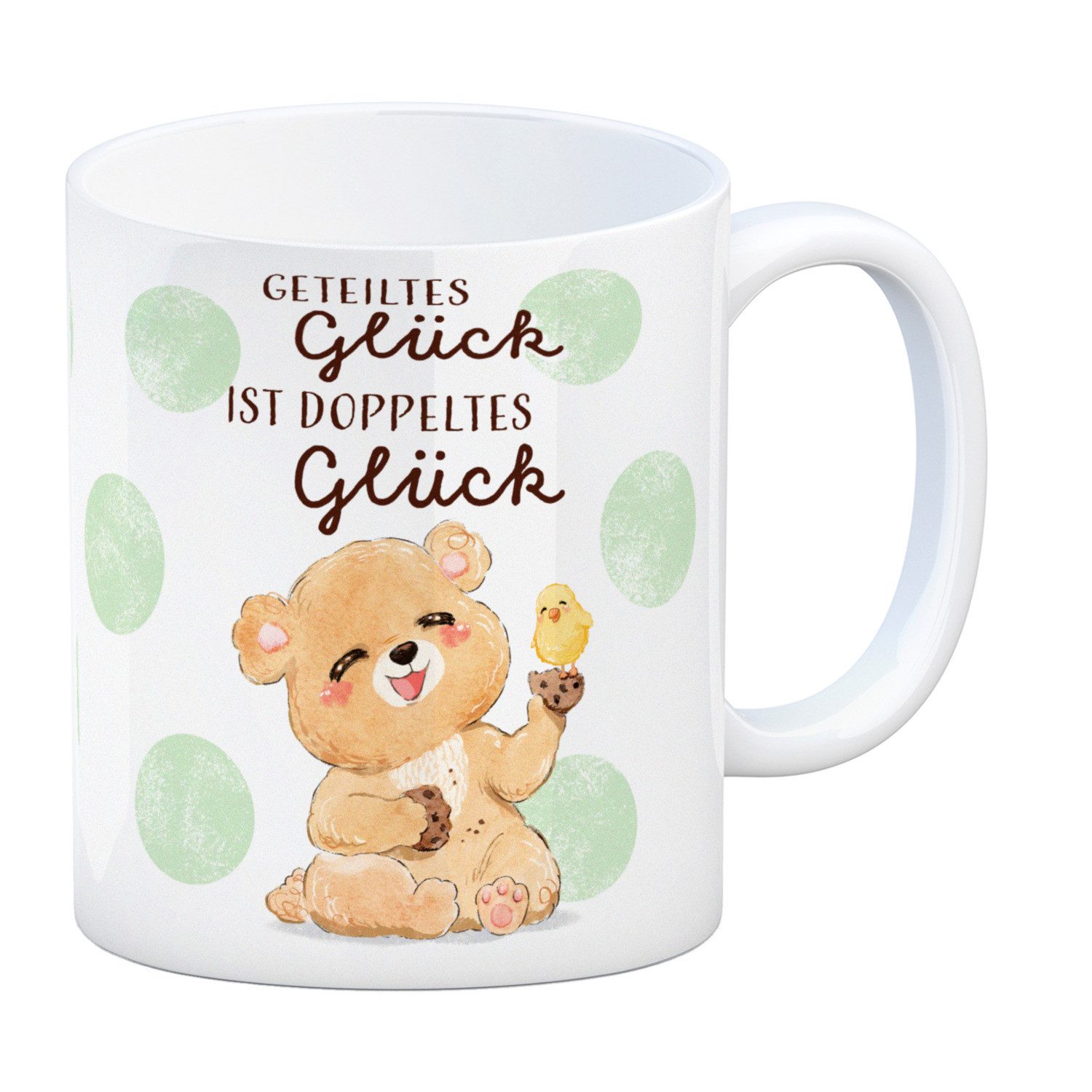 speecheese Tasse Bär Kaffeebecher mit Spruch Geteiltes Glück ist