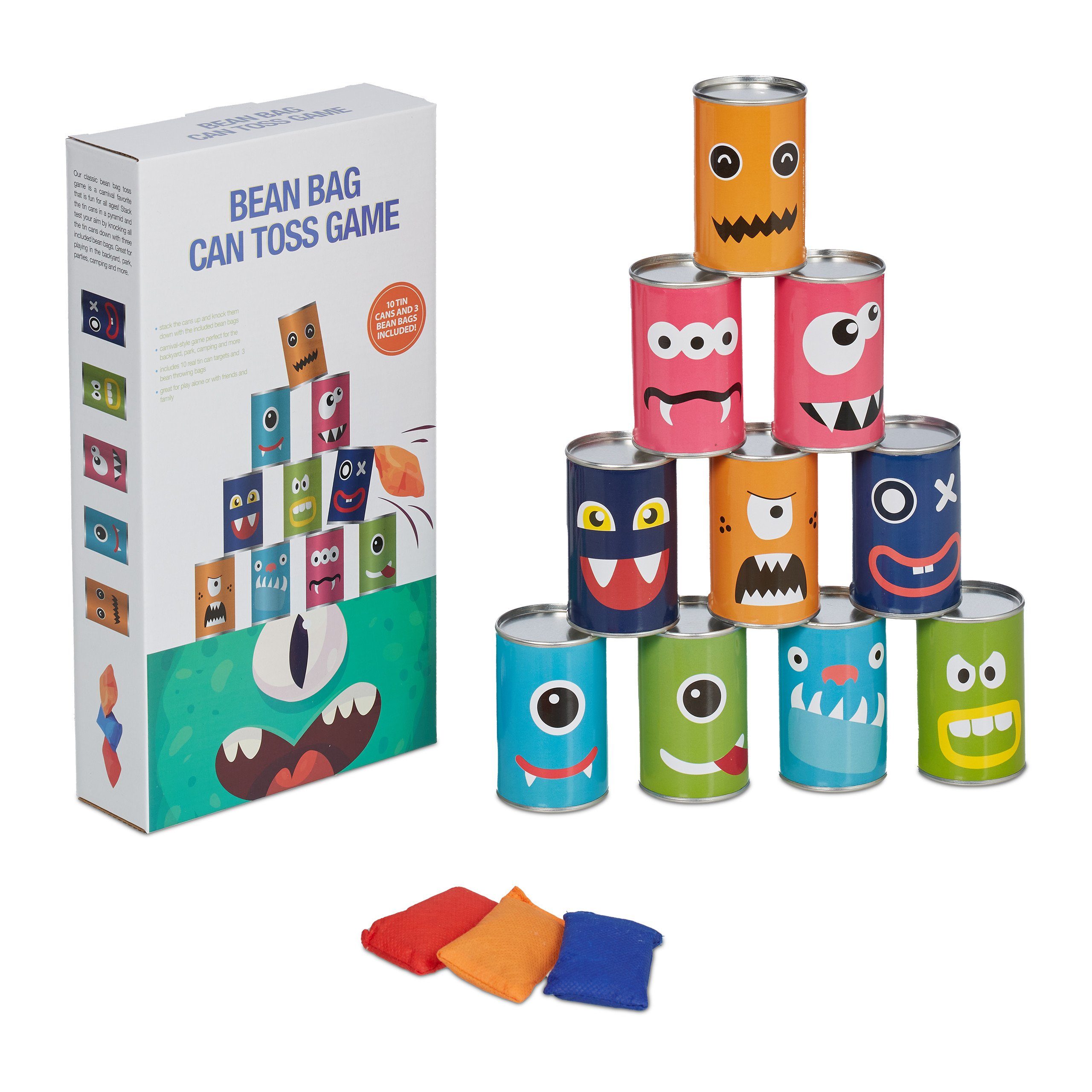 relaxdays Spiel Dosenwerfen für Kinder, Geschicklichkeitsspiel