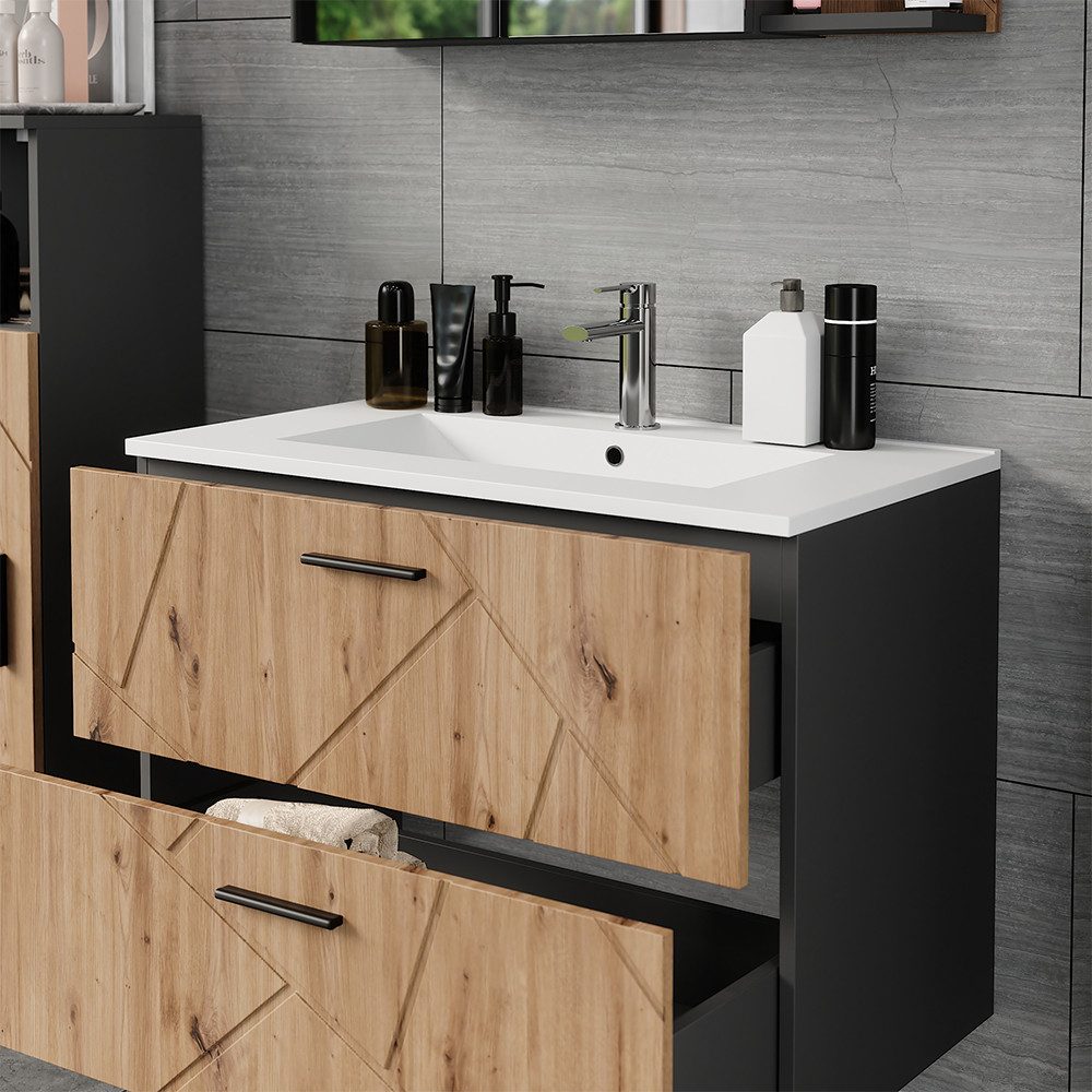 Vicco Waschbeckenunterschrank Irma, Anthrazit/Artisan, 80 x 57 cm mit 2 Sch günstig online kaufen