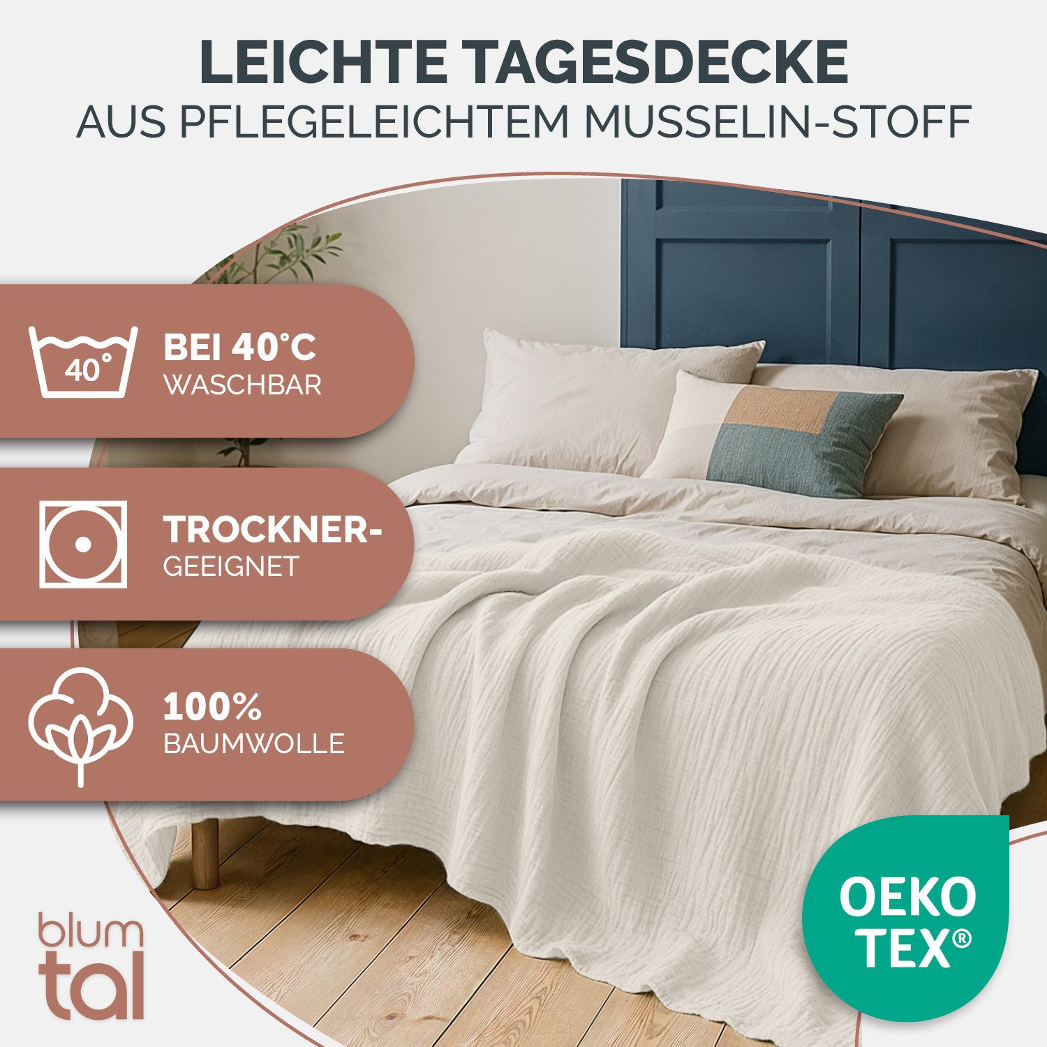 Blumtal Tagesdecke Tagesdecke Baumwolle - Musselin Decke Oeko-TEX zert. - B günstig online kaufen