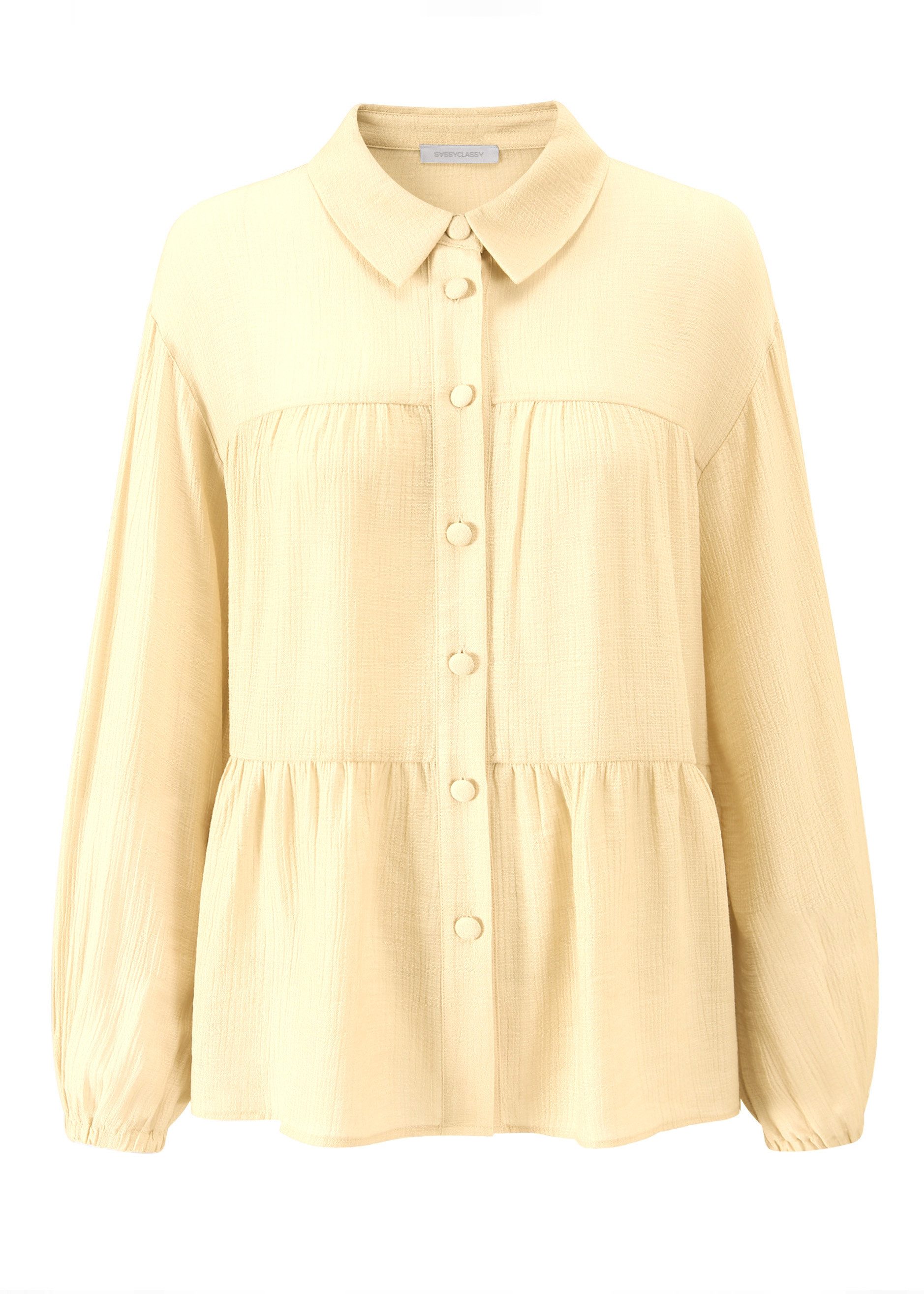 SASSYCLASSY Langarmbluse Oversize Bluse Damen aus Viskosemix mit Volants Langarm Damenbluse Leichte Hemdbluse Beige Schwarz Gelb Rosa Blau