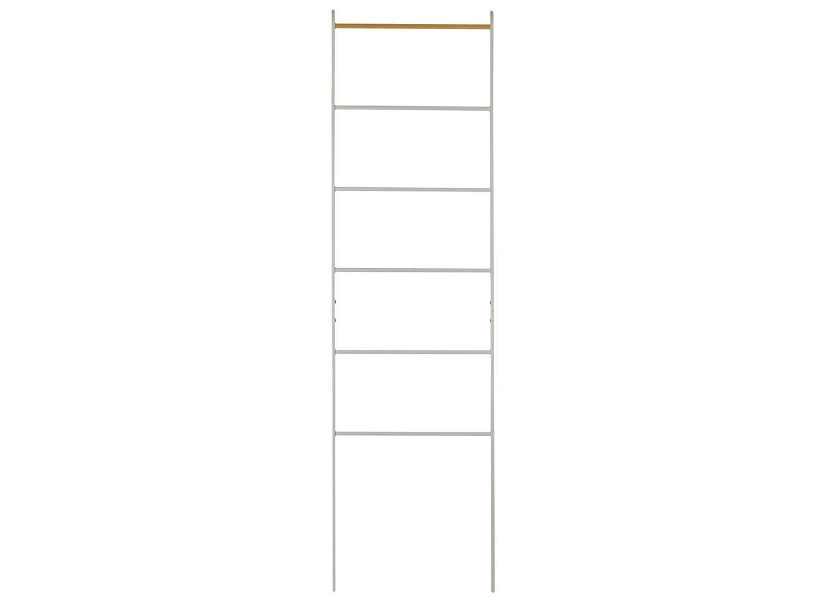 Yamazaki Garderobenständer Tower Kleiderständer 45x162cm Handtuchleiter Kleiderleiter Garderobe, Handtuchhalter, Universalständer, weiß Metall mit Holzakzenten – Bild 3 von 5