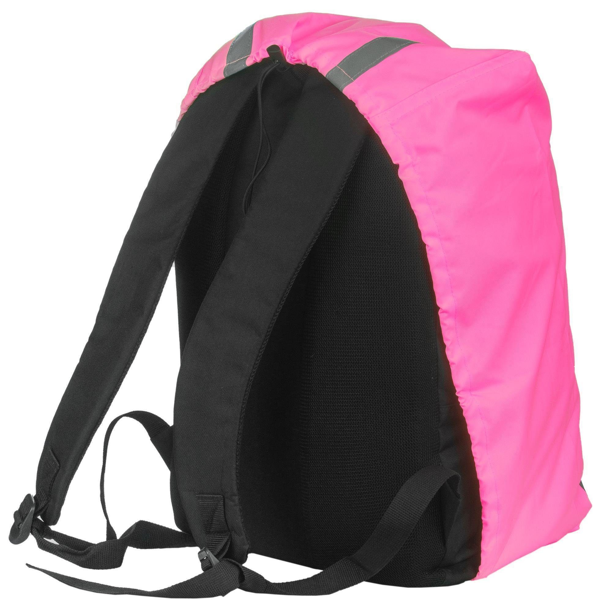 EAZY CASE Rucksack-Regenschutz Reflektor-Überzug Schutzhülle Fußball, Reflektierender Regenüberzug für Rucksäcke wasserabweisend Neon Pink