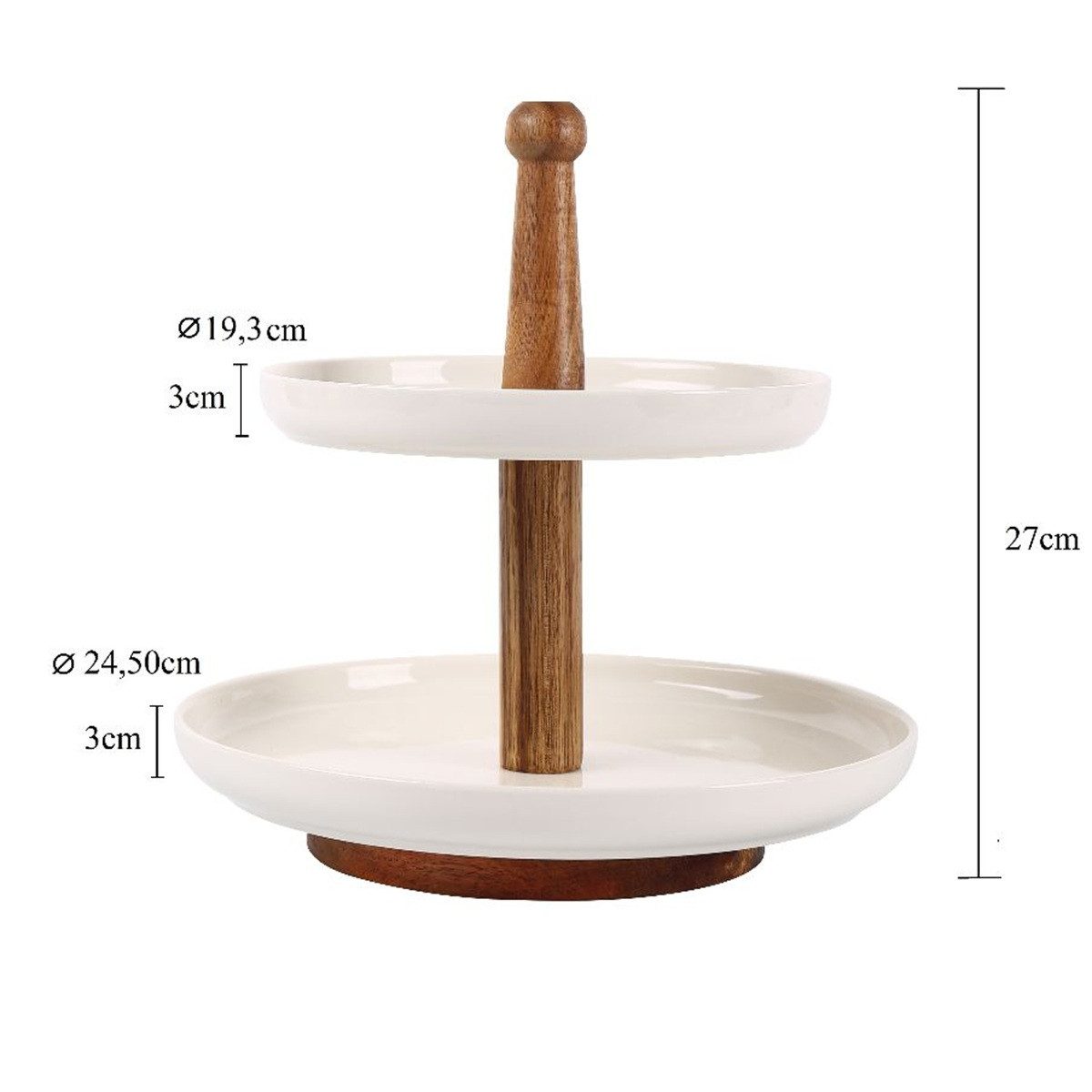 Cheffinger Etagere mit 2 Keramiktellern - Bambus-Servierständer für Gebäck & Snacks, Bambus., Keramik, (3-tlg)