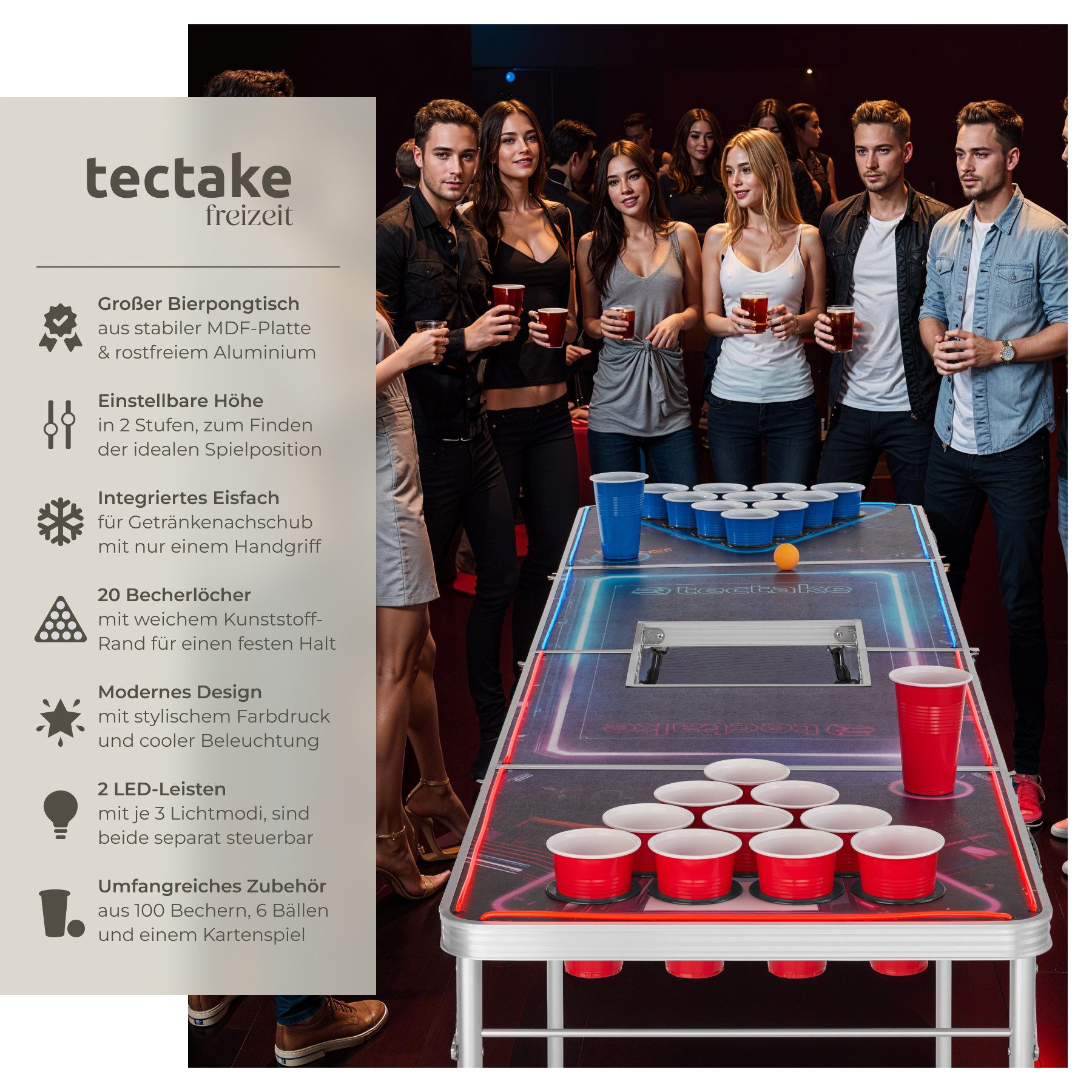 tectake Spieltisch Bierpongtisch, aus Aluminium, mit günstig online kaufen