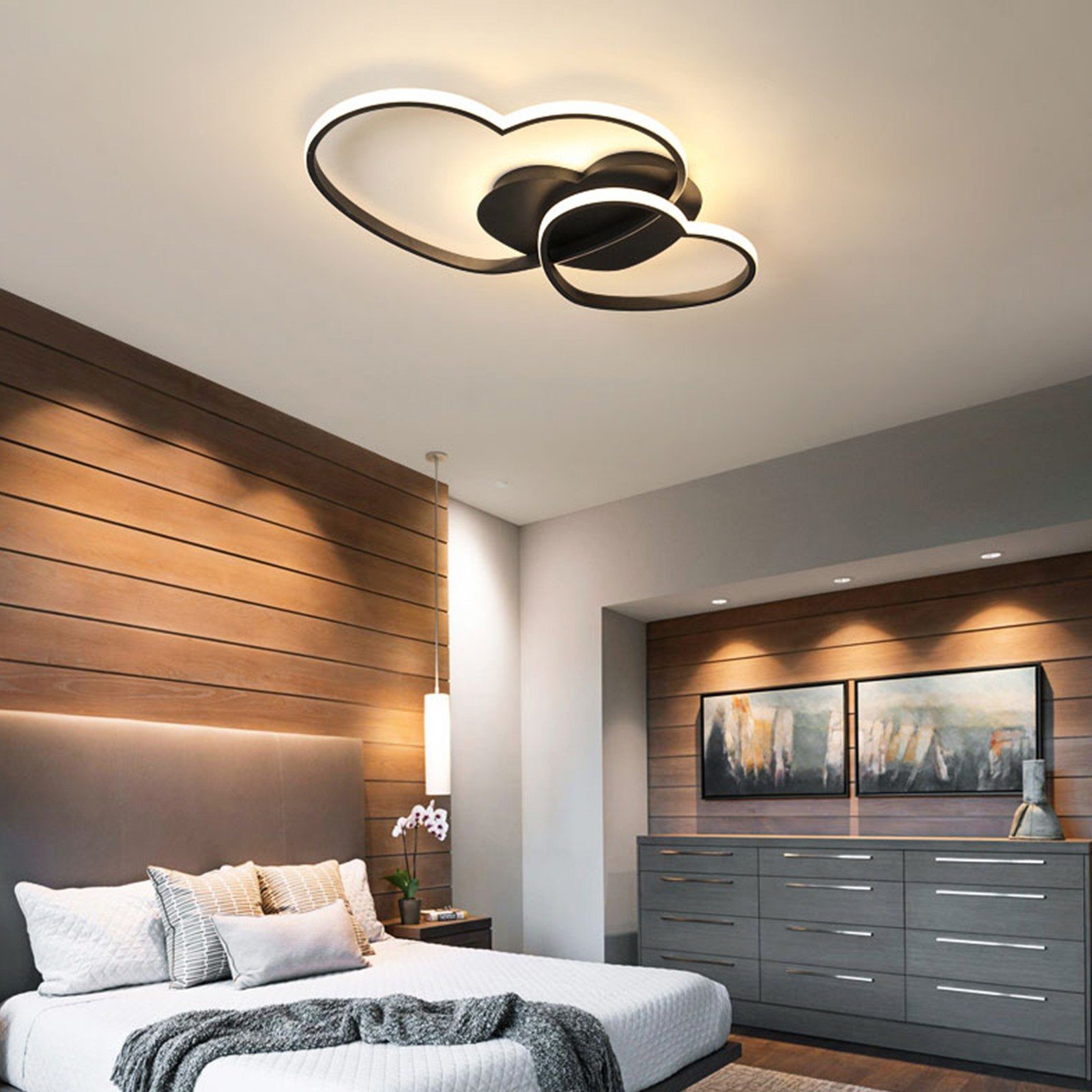Daskoo Deckenleuchten 22W Herzförmig LED Deckenlampe mit Fernbedienung Dimmbar Schlafzimmer, LED fest integriert, Neutralweiß,Warmweiß,Kaltweiß, LED Deckenleuchte stufenlos dimmbar Schwarz