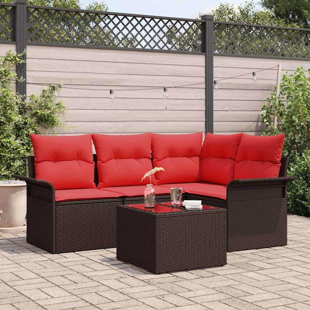 vidaXL Gartenlounge-Set Gartensofa-set mit Speicher 5 pcs Braun Poly-Rattan, (5-tlg)