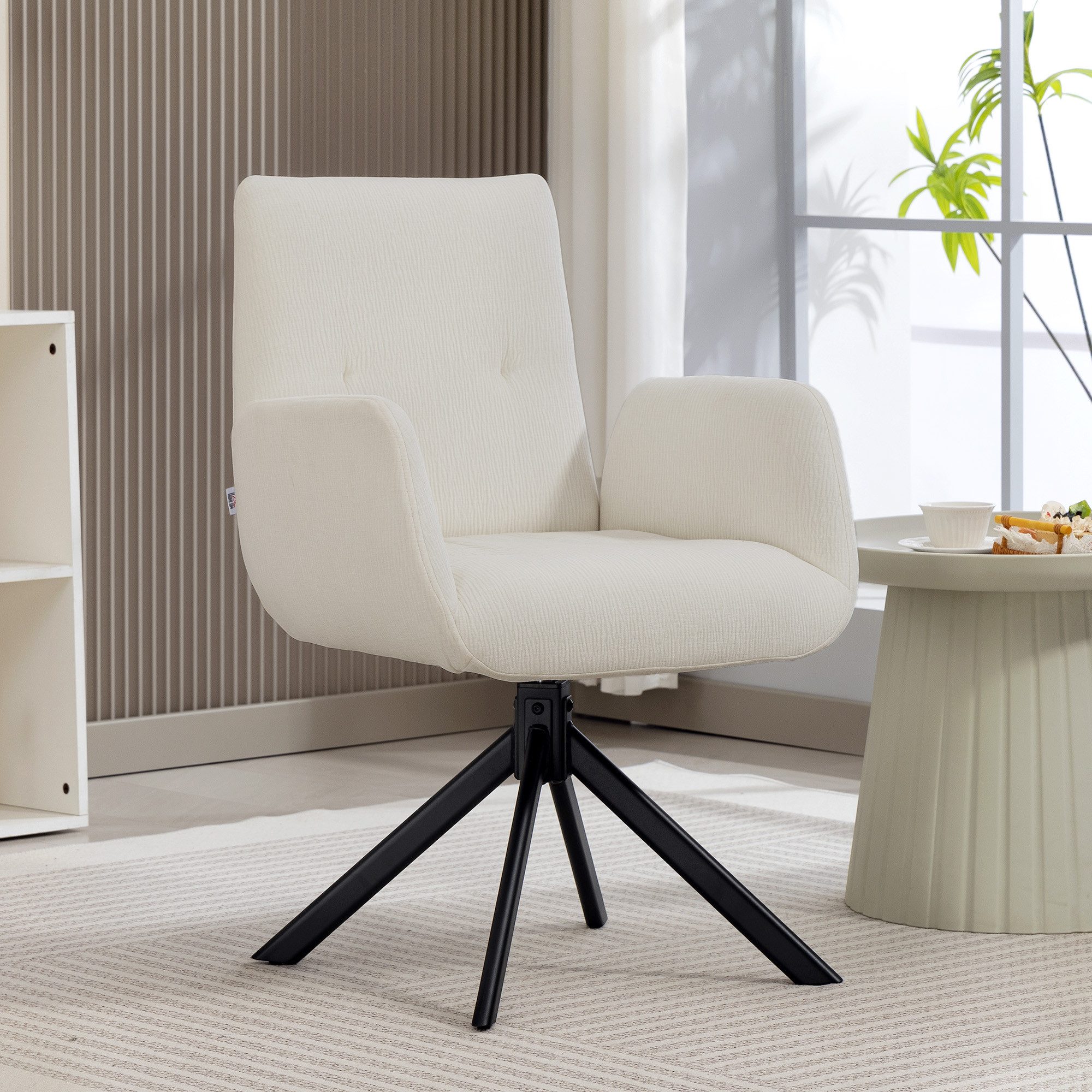 HOMCOM Relaxsessel Sessel Drehbar mit Armlehne, Wolle-Leinenoptik (Polsterstuhl, 1-St., Loungesessel), für Wohnzimmer, Schlafzimmer, Cremeweiß