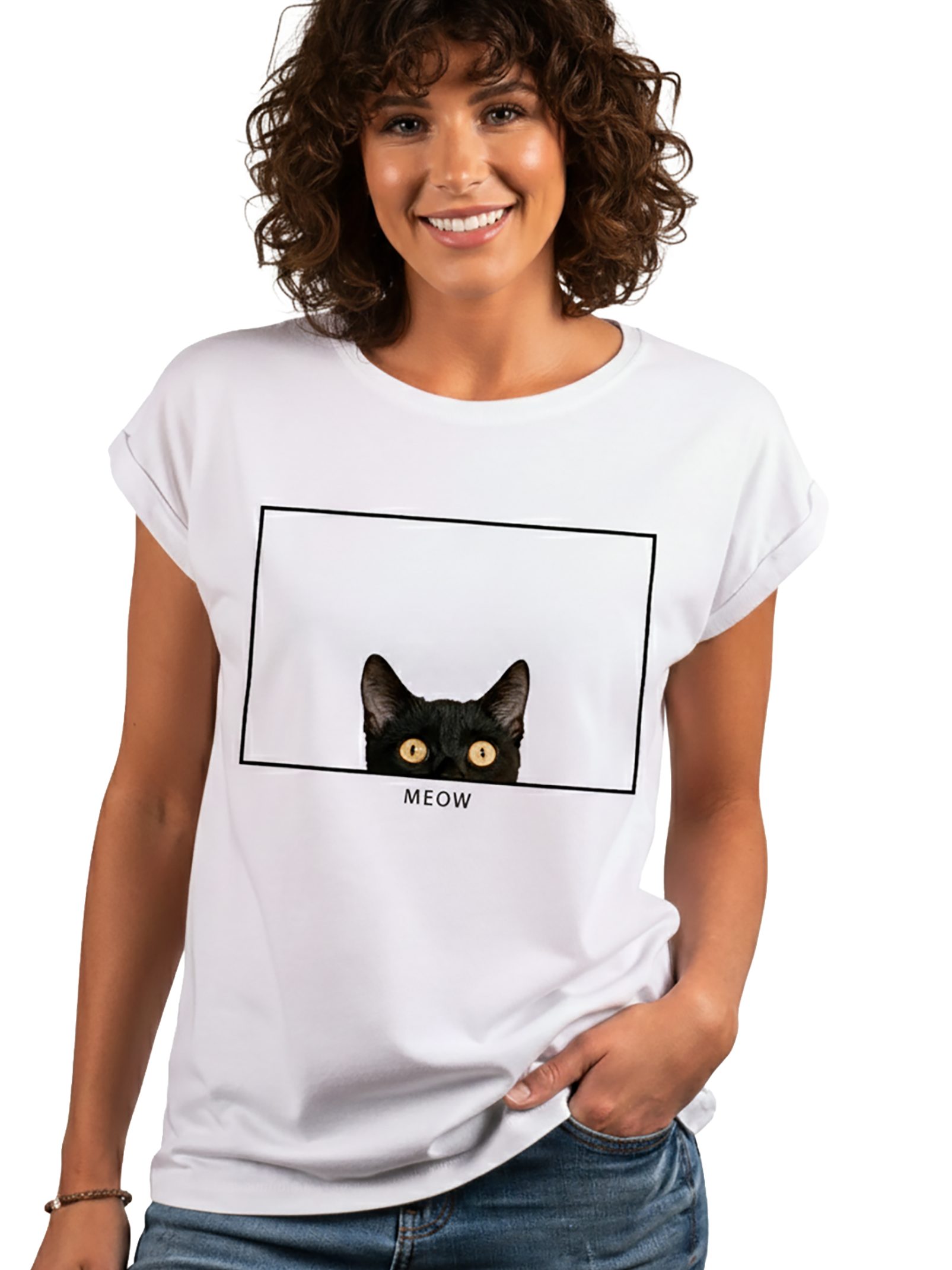 MAKAYA Print-Shirt Katzenshirt Damen Top Katzenmotiv Lustige Katzen Geschenke Katzenfans
