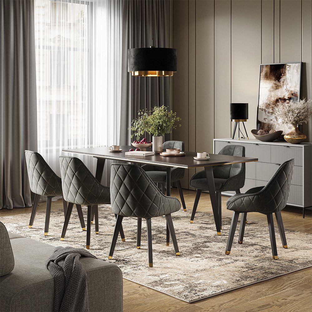 Vicco Esstisch Goldamo, Schwarz/Gold, 200 x 90 cm Ausziehbar günstig online kaufen