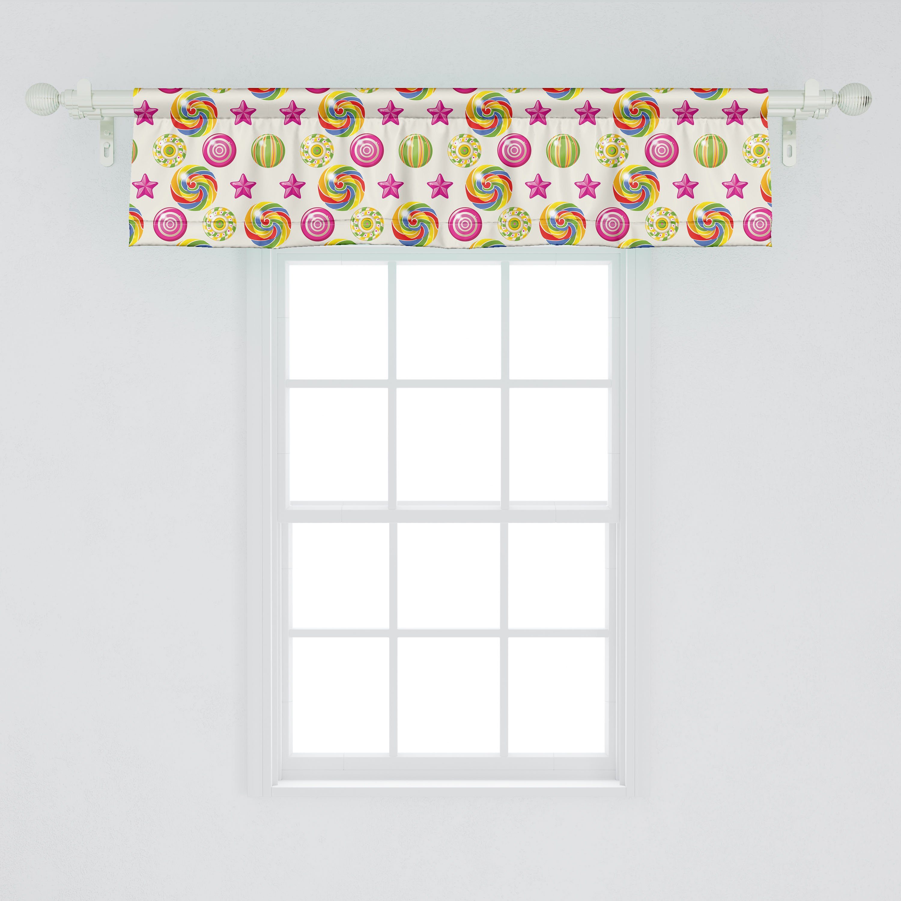 Scheibengardine Vorhang Volant für Küche Yummy Süßigkeiten Dessert mit Abakuhaus, Schlafzimmer Stangentasche, Microfaser, Lollipop Dekor