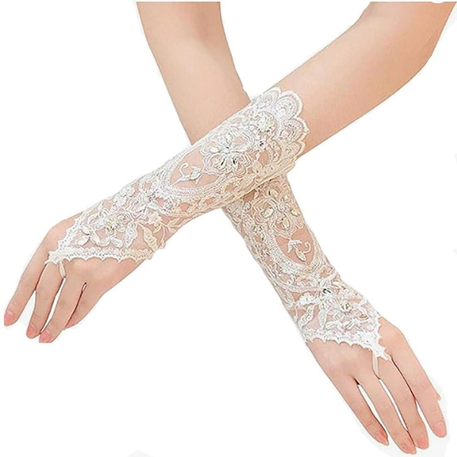 LuxusKollektion Abendhandschuhe Hochzeit Handschuhe Weiß Lange Fingerlos (1-St)