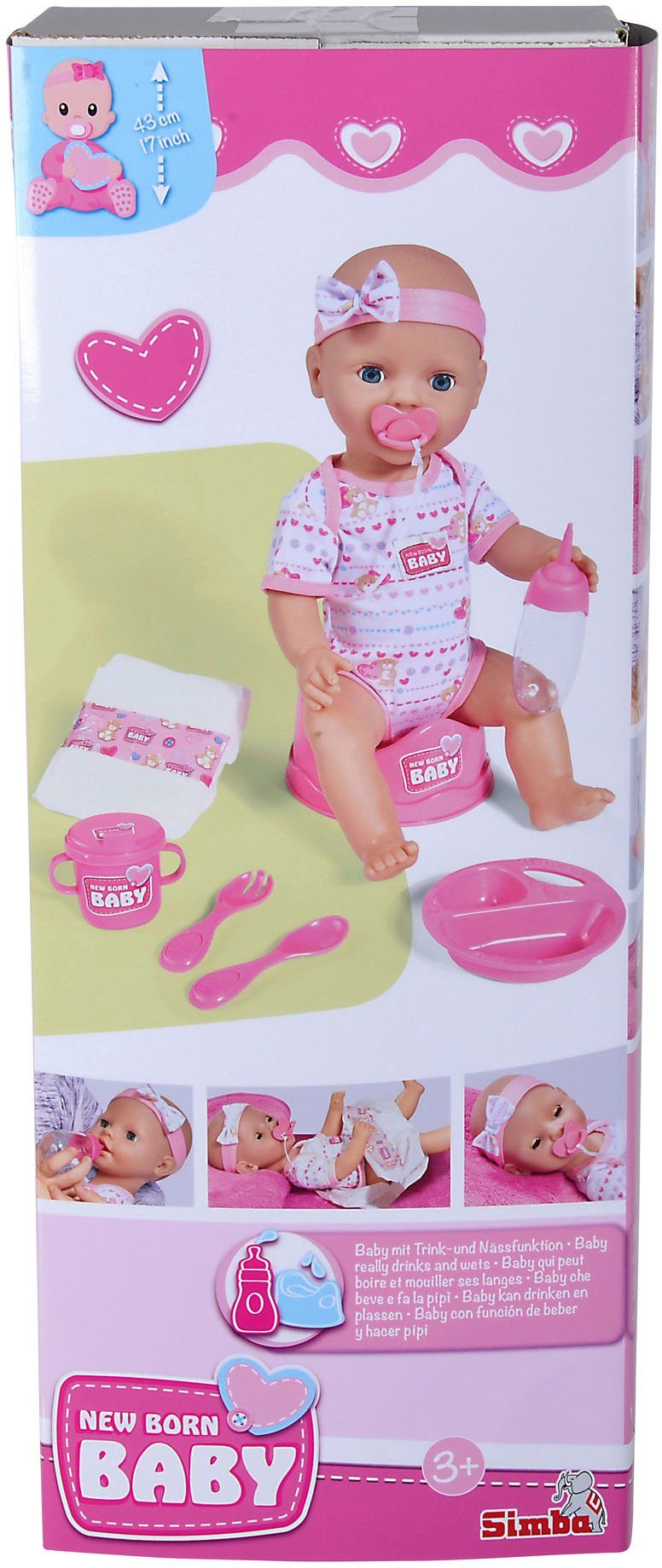 SIMBA Baby Doll New Born Baby, with pink accessories