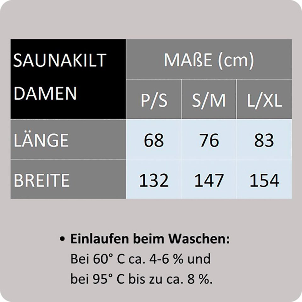 Saunakilt, Baumwolle, knielang, und mit BIO-Baumwolle Arus Kilt Gummizug 100% 100% Schwarz Klettverschluss,