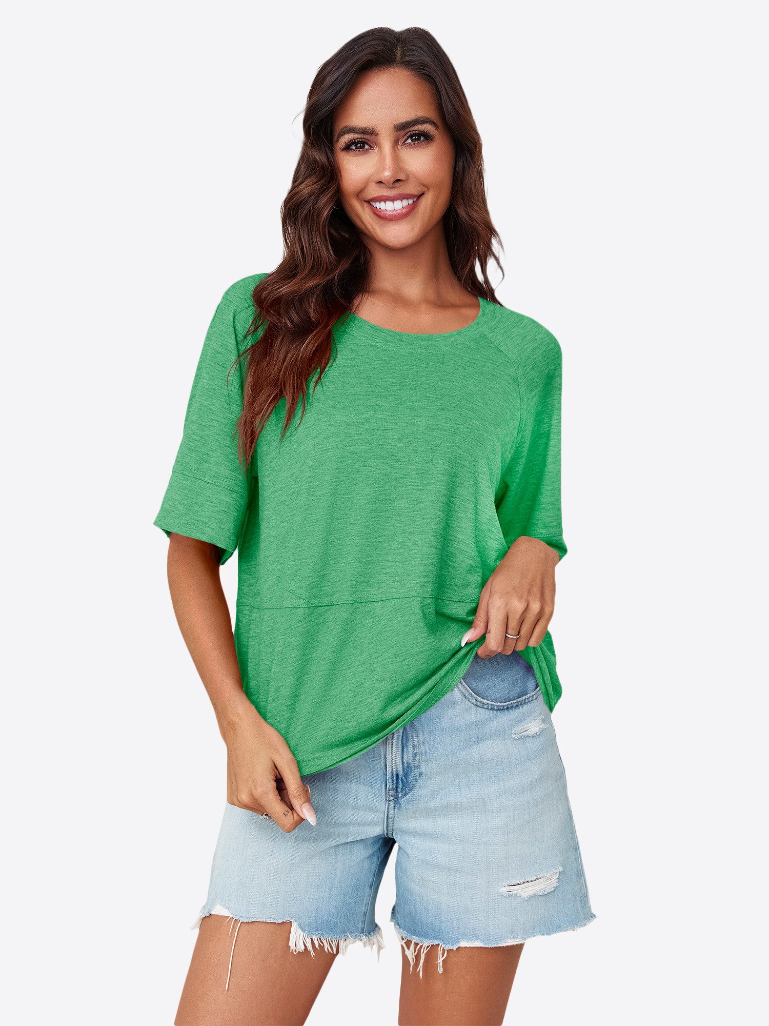 Imily Bela T-Shirt Damen Halbärmeliges Hemd mit Rundhals (Packung, 1-tlg., 1per-Pack) in Unifarbe