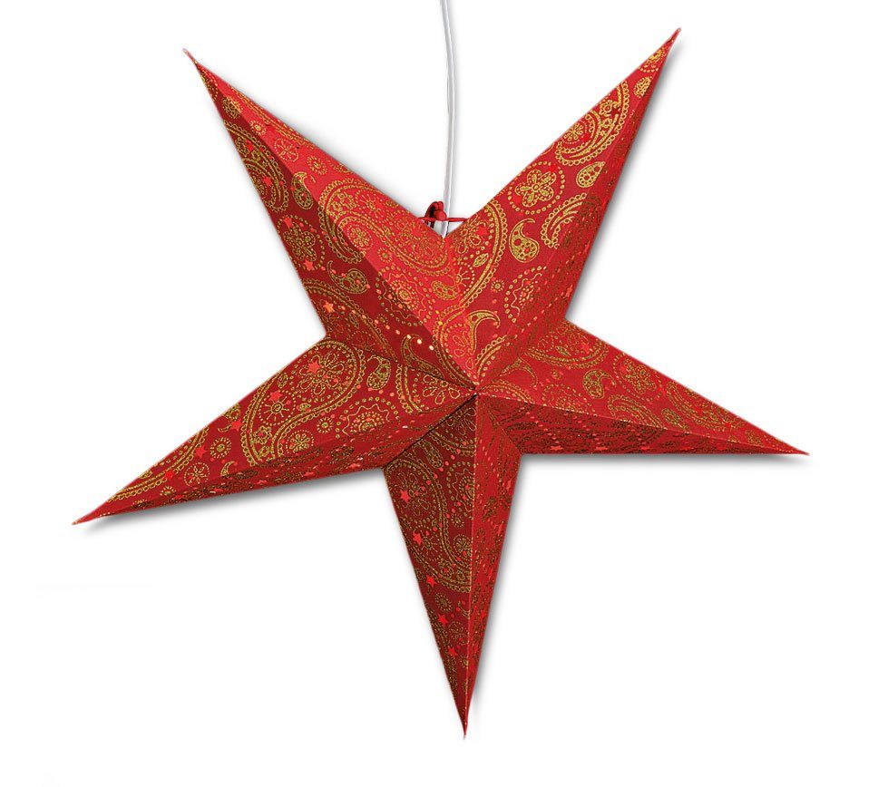 Levandeo® Papiersterne, Leuchtstern 5 Zacken rot gold 60cm Papiertstern Weihnachten inkl | Partydekoration