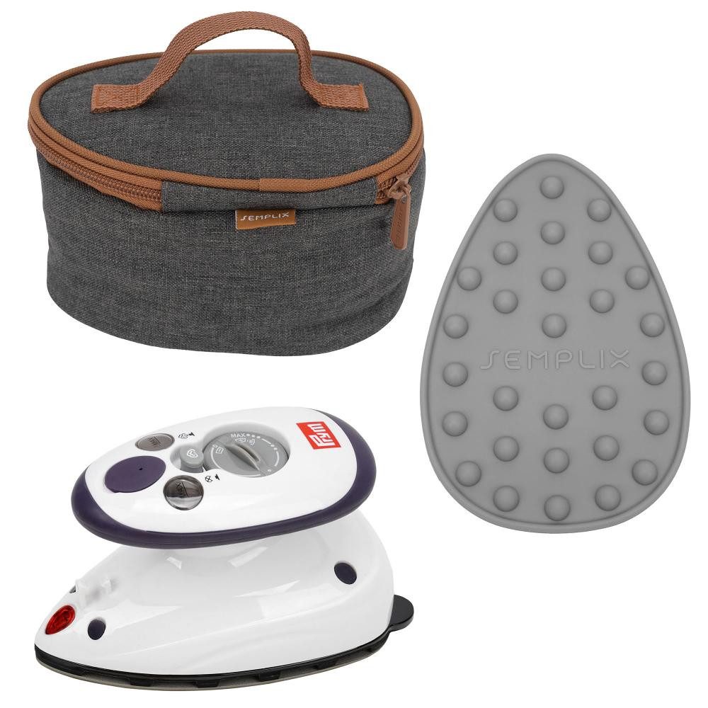 Semplix Dampfbügeleisen - Set Reisebügeleisen + Tasche + Silikonablage anthrazit/braun/grau, 343 W