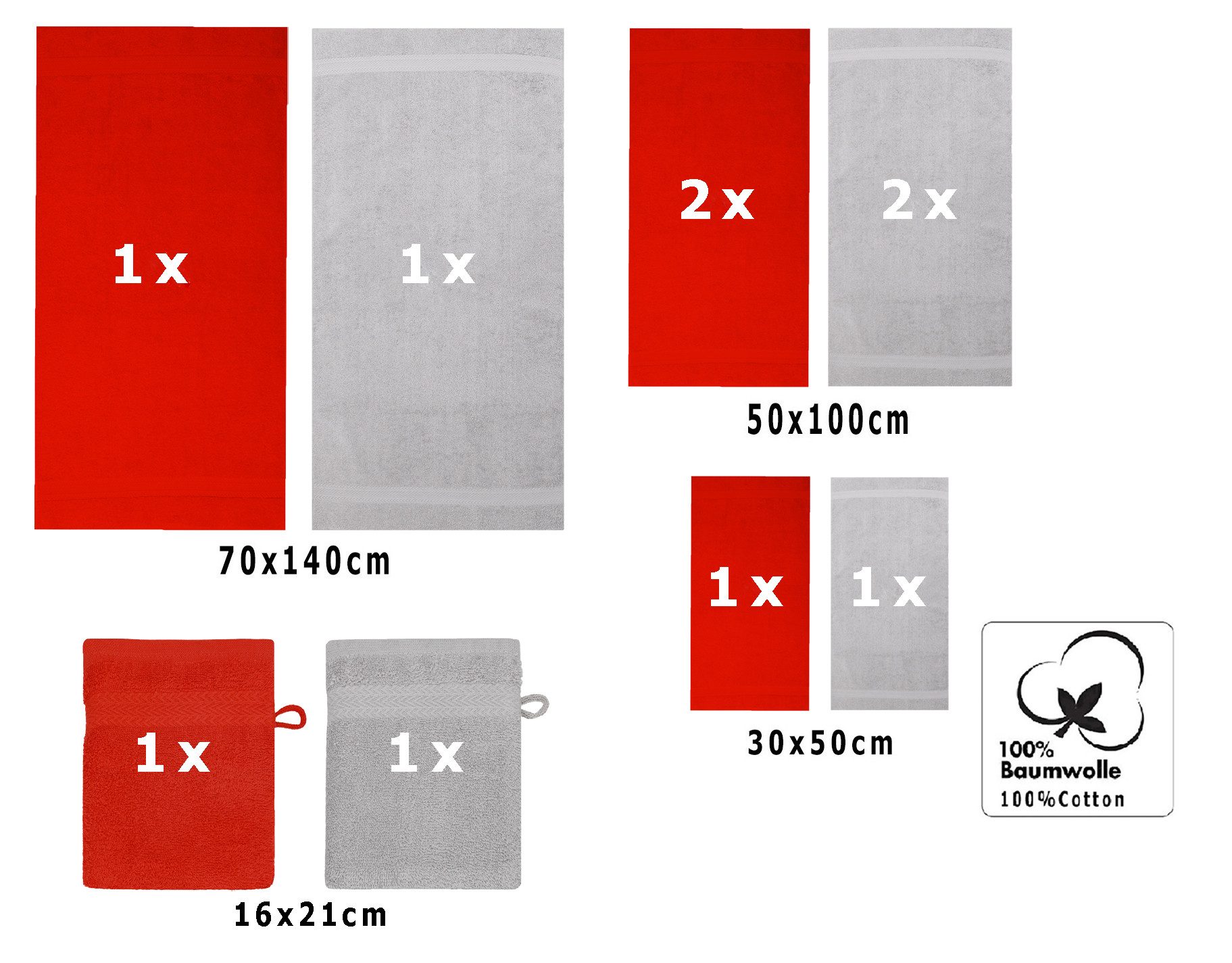 Betz Handtuch Set 10-TLG. Handtuch-Set Premium Farbe Rot & Silbergrau, 100% Baumwolle (Set, 10-St)