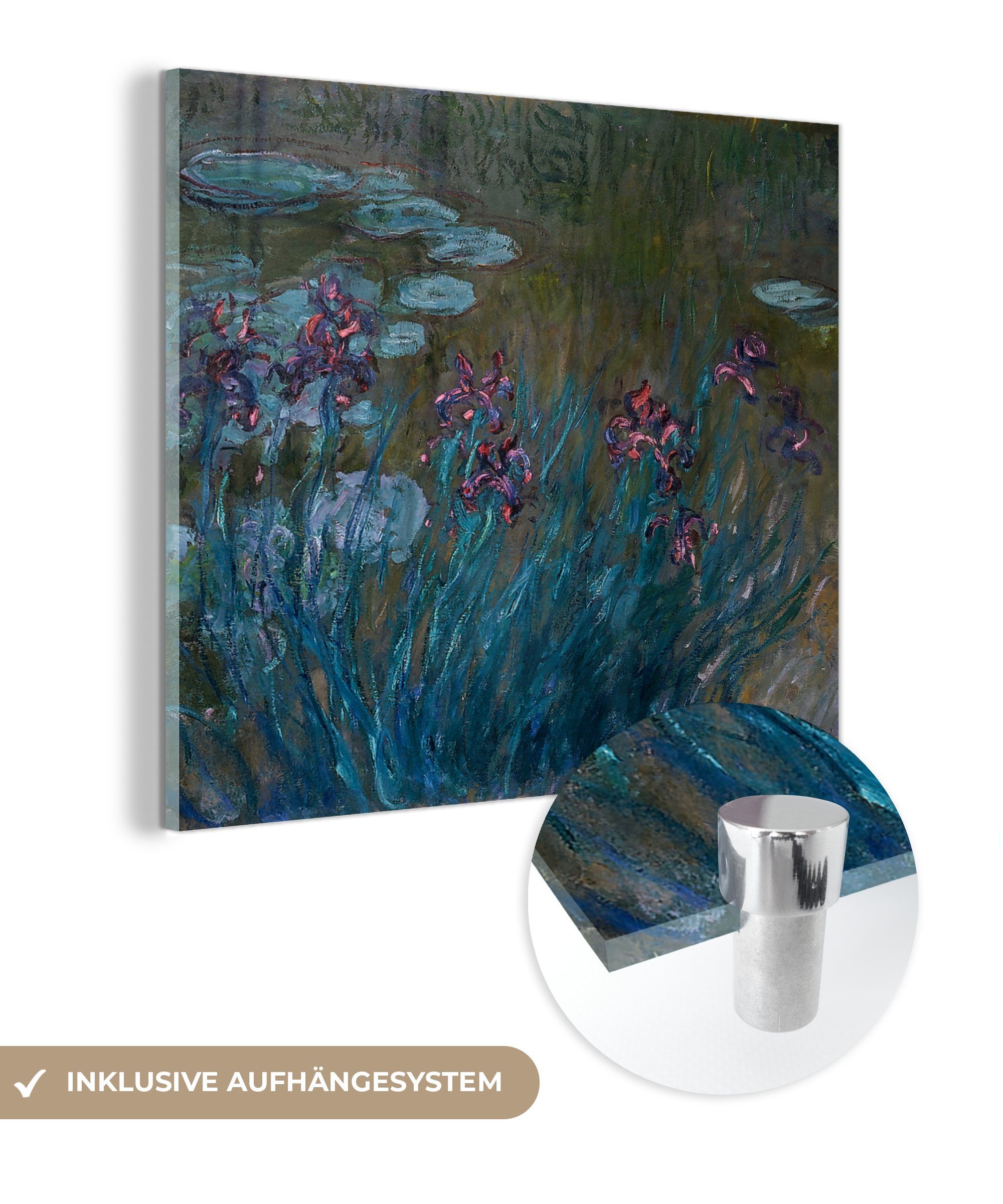 MuchoWow Acrylglasbild Schwertlilien und Seerosen - Claude Monet, (1 St), Glasbilder - Bilder auf Glas Wandbild - Foto auf Glas - Wanddekoration