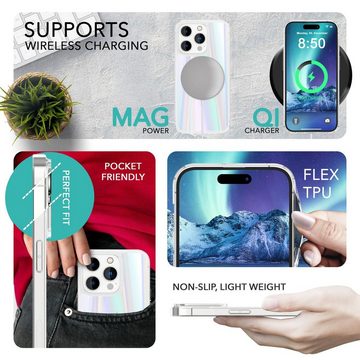 Nalia Smartphone-Hülle Apple iPhone 14 Pro, Klare Hartglas Hülle / Regenbogen Effekt / Bunt Glänzend / Kratzfest