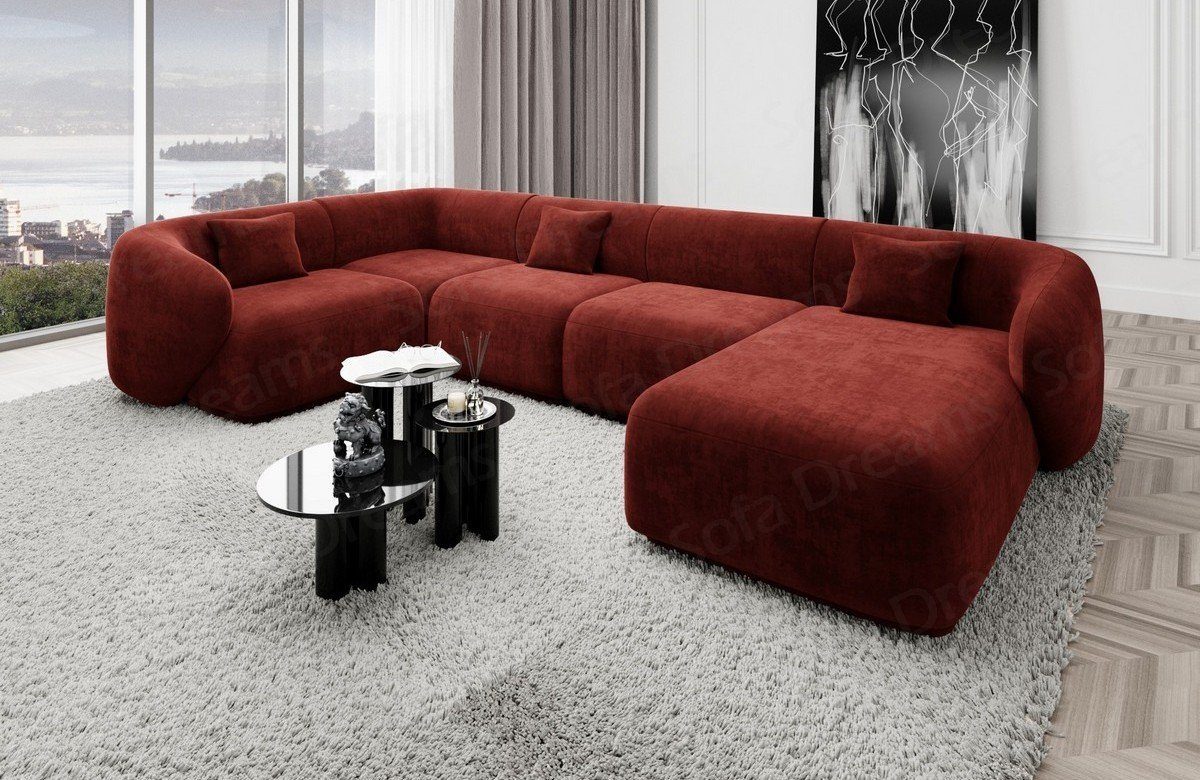 Sofa Dreams Wohnlandschaft Designer Stoff Sofa Marbella U Form Samtstoff Stoffsofa, Loungesofa