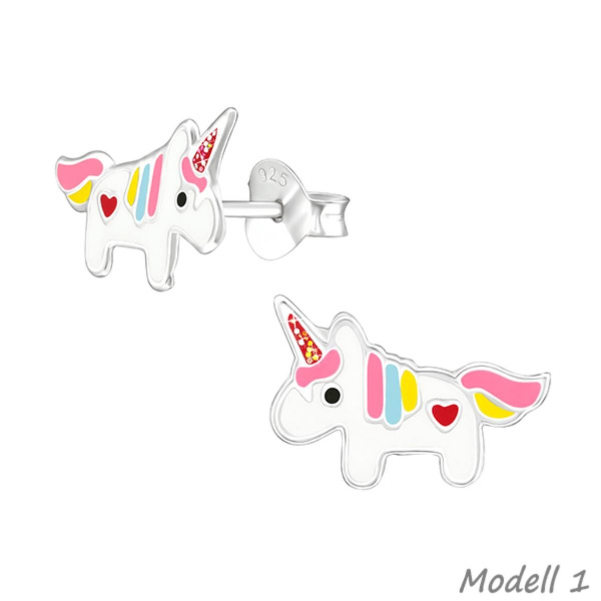 Paar Ohrstecker Einhorn Ohrstecker: 925 Silber Kinderohrringe bunt