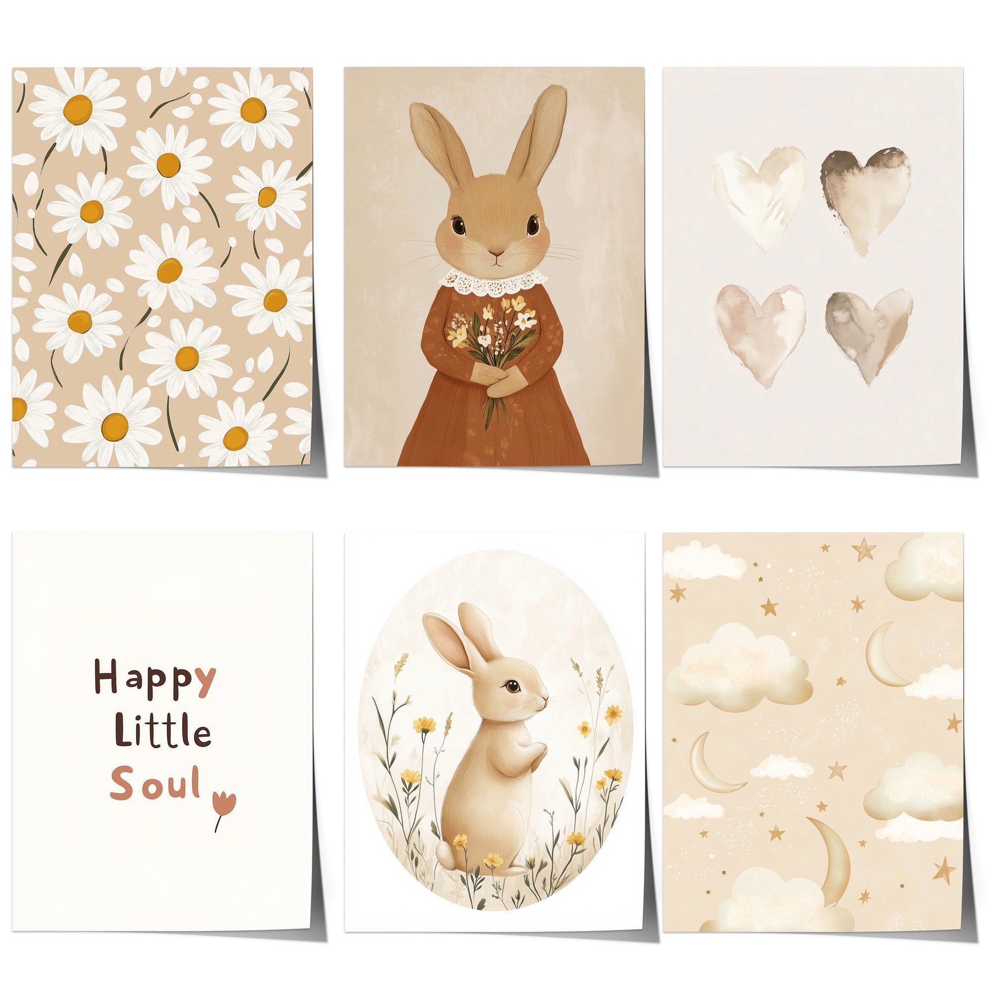 JUSTGOODMOOD Poster Kinderzimmer ® Süße Hasen Gänseblümchen Herzen Naturmotive, A (1 St), verschiedene Größen wählbar