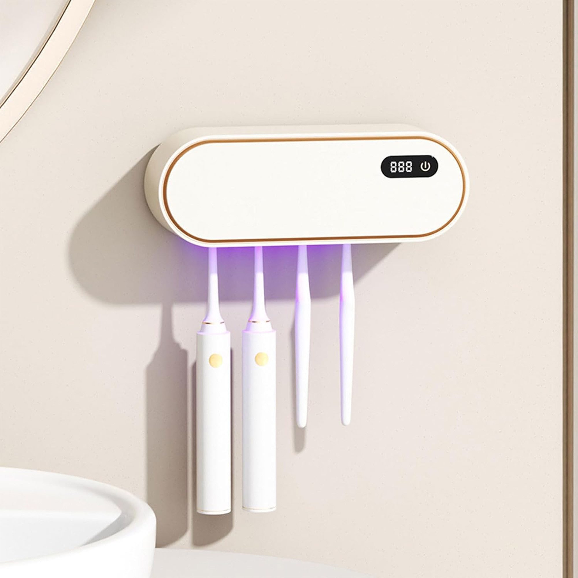 ibettertec Zahnputzbecher UV Sterilisator Zahnbürstenhalter, wiederaufladbar und ohne Bohren, (Familien-Zahnbürstenhalter mit UV-Desinfektion, Trocknungs- und Timerfunktion, für Badezimmer geeignet, 1-St., UV-Sterilisator-Zahnbürstenhalter, wiederaufladba