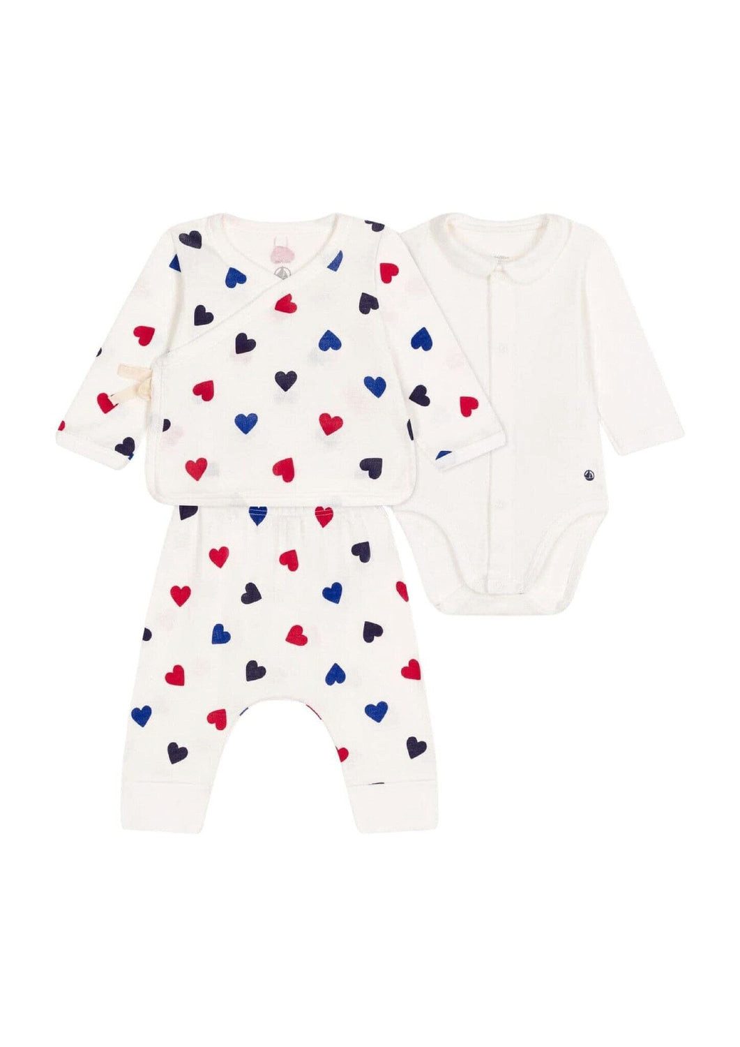 Petit Bateau Strampler Petit Bateau Kombination 3 Teile mit roten, blauen und schwarzen Herze