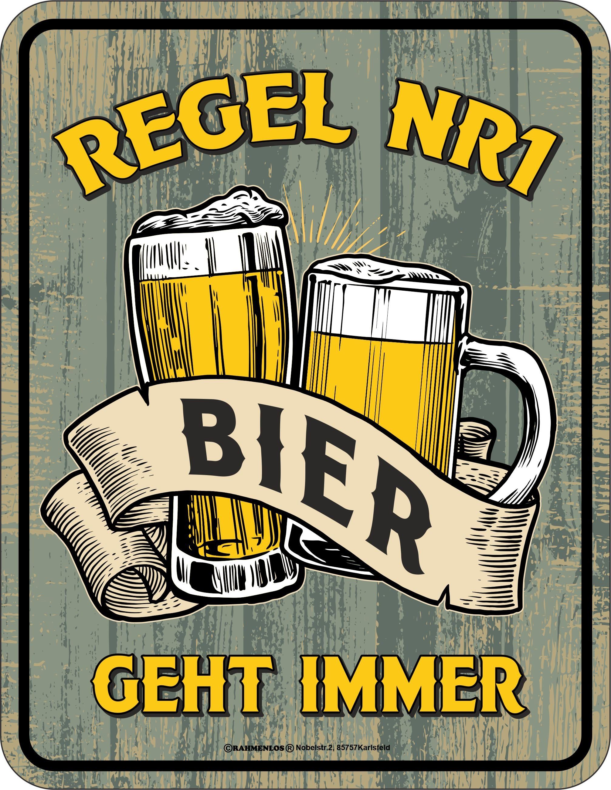 RAHMENLOS® Metallschild als Geschenk: Bier geht immer