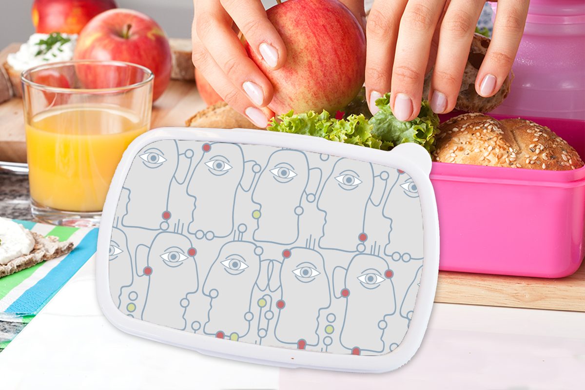 Snackbox, Strichzeichnung Erwachsene, Brotdose Lunchbox - Brotbox Gesicht rosa MuchoWow Kunststoff Kinder, Kunststoff, Muster, Mädchen, für - (2-tlg),