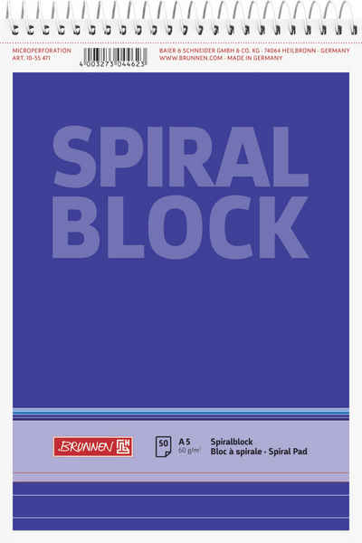 BRUNNEN Notizblock Spiralblock A5 60 g/m² 50 Bl liniert 10-55471 Notizblock Spirale